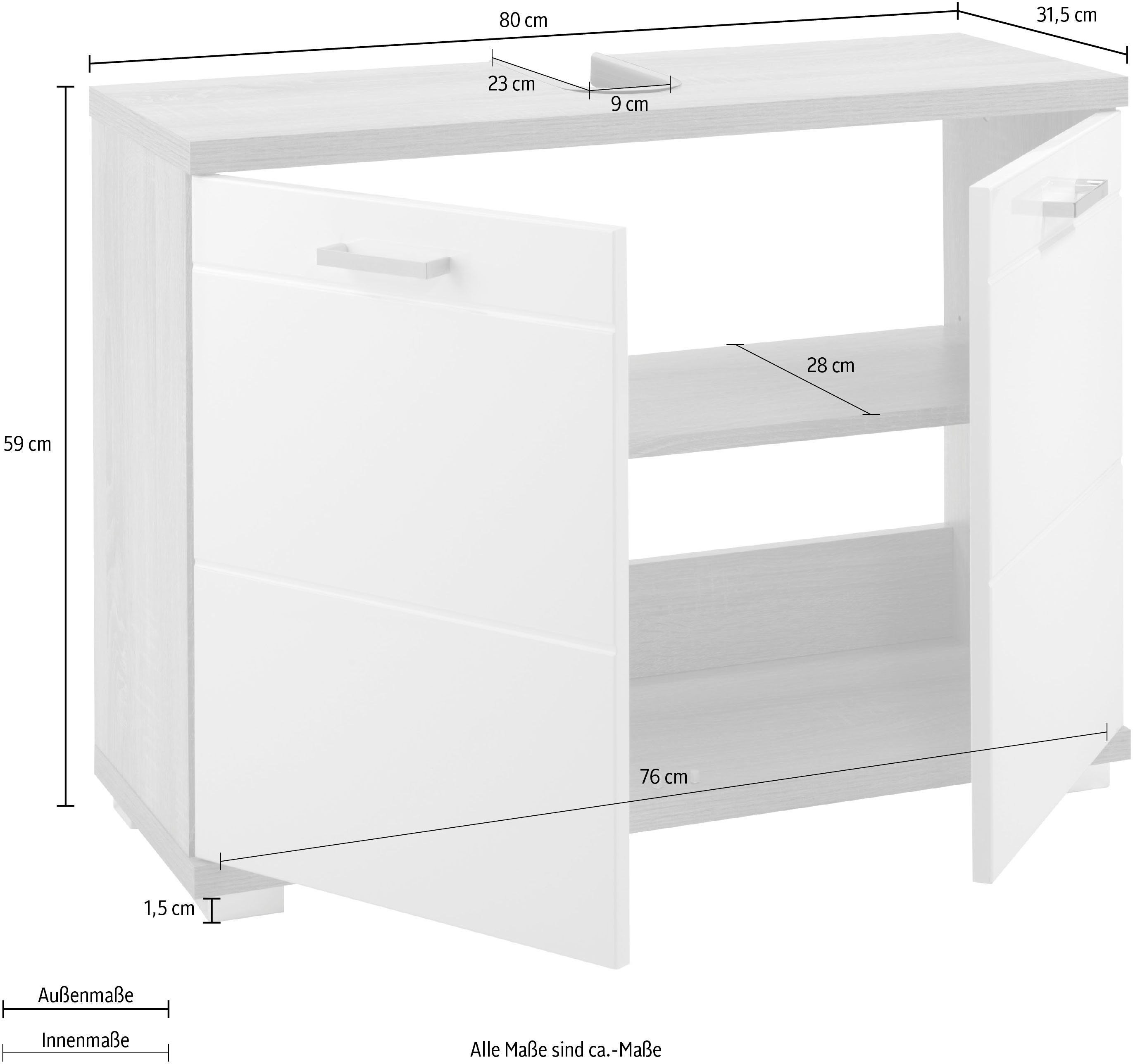 byLIVING Wastafelonderkast Nebraska Breedte 80 cm, badkamerkast, mdf-fronten in hoogglans-look