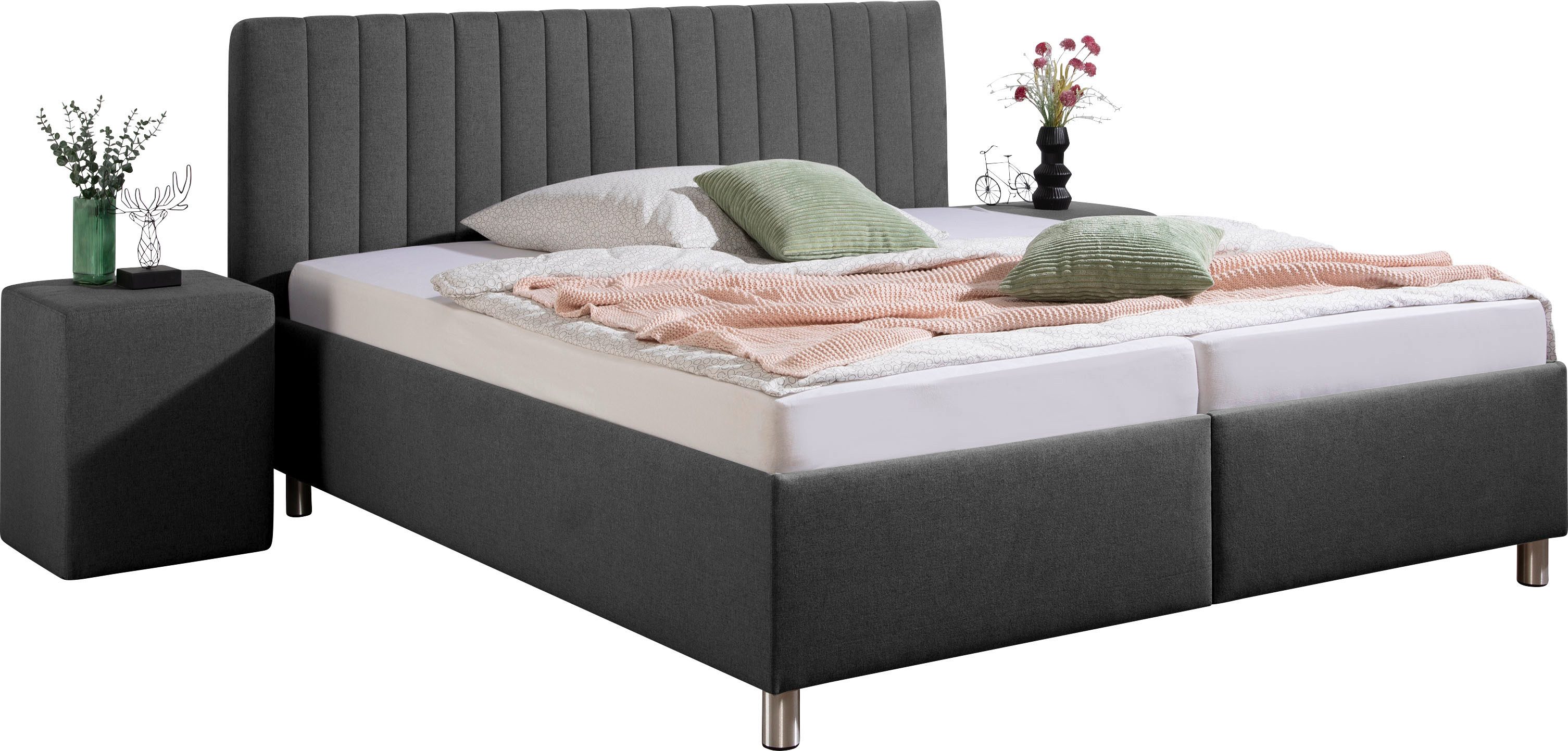 Maintal Gestoffeerd bed Kieferwald met bedlade, optioneel met bonnell- of pocketveringmatras