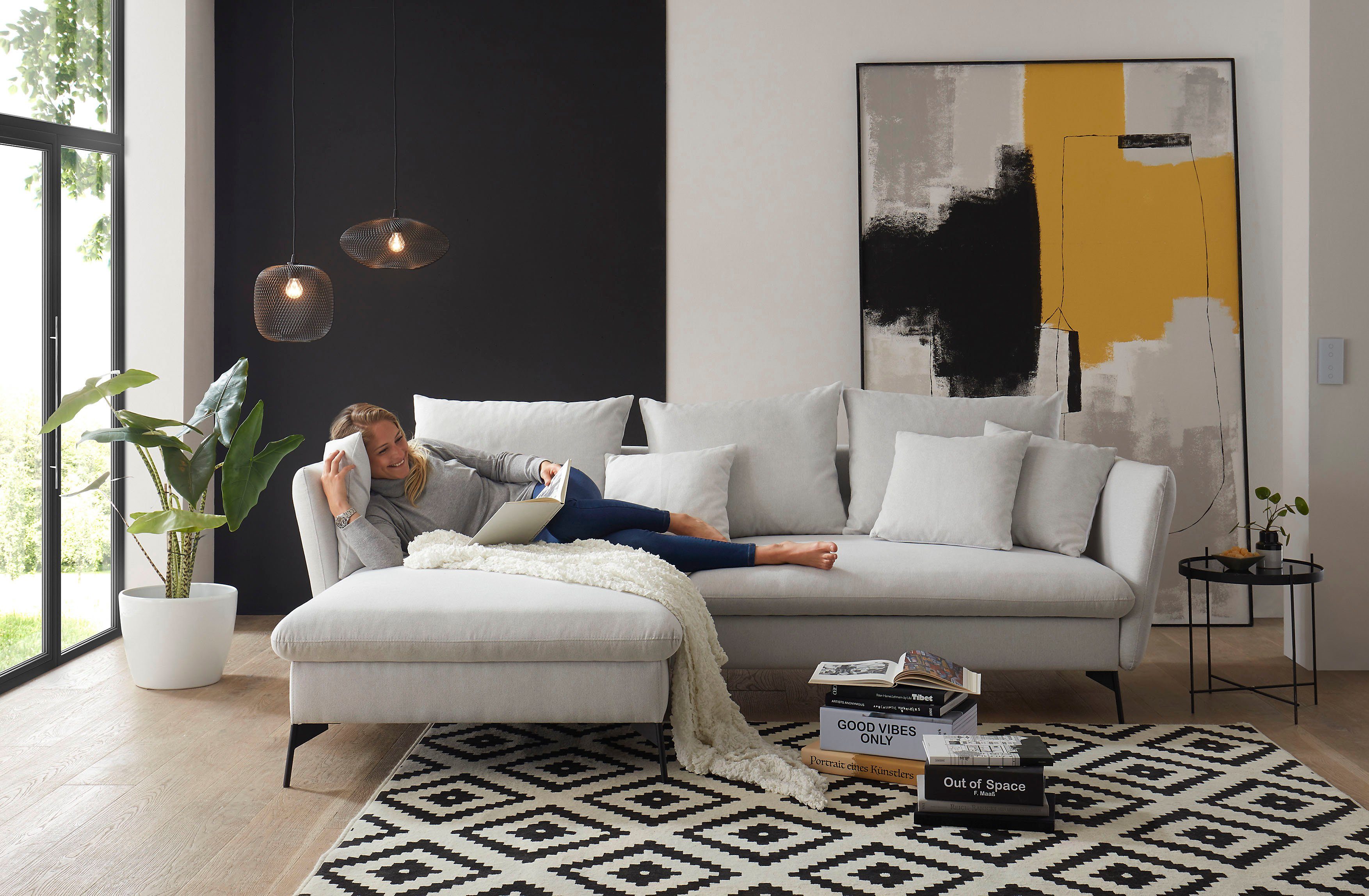 andas Hoekbank LIVORNO,258 cm, L-model, Slaapfunctie en bedlade (139/224 cm), fluweel, structuur, geweven stof
