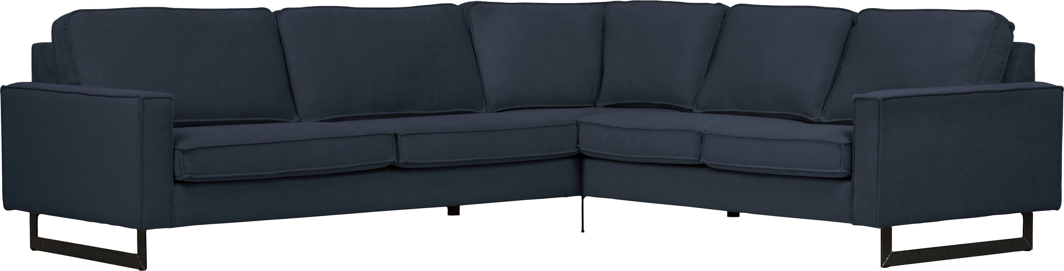 Places of Style Hoekbank Pinto, XXL, 250/290 cm, lange arm, ottomane Cord, chenille, leerlook, met bies, metalen voeten, golfondersteuning