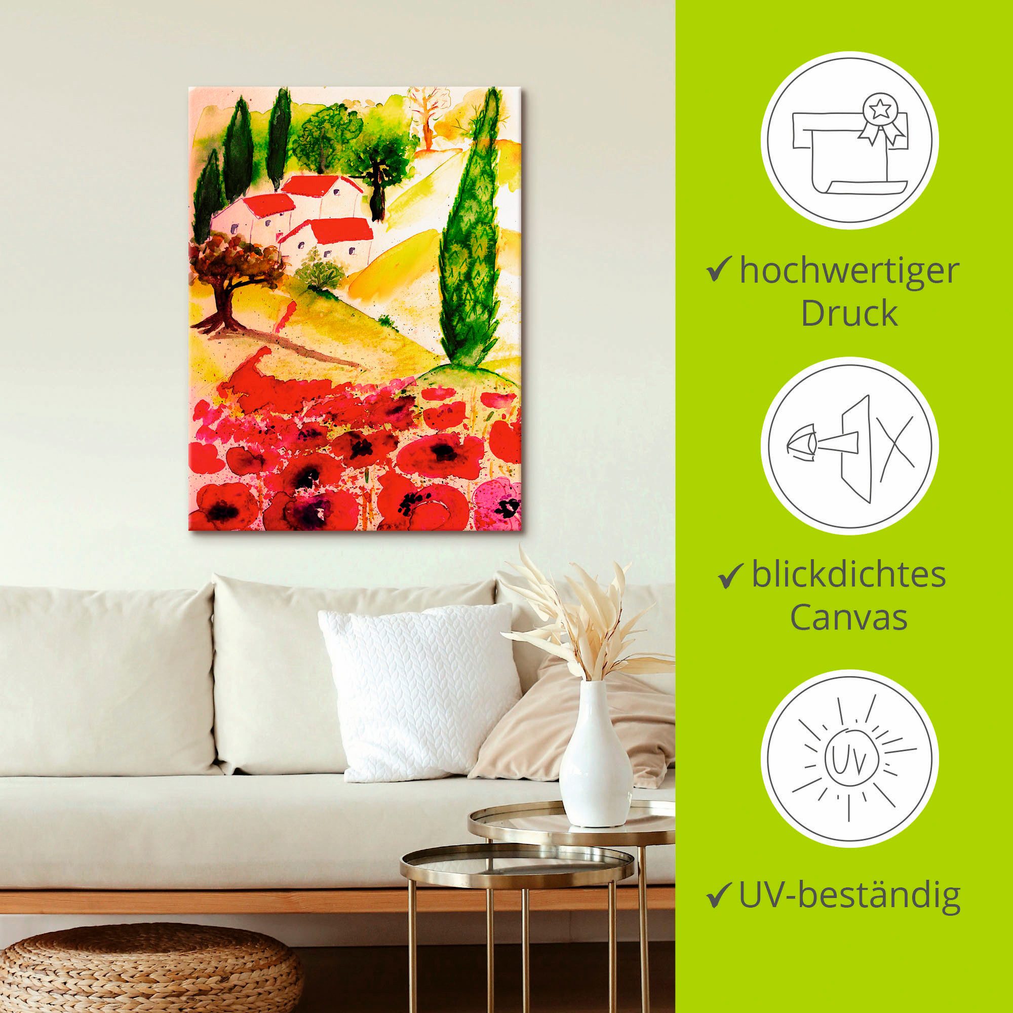 Artland Artprint op linnen Zomer in de Toscane gespannen op een spieraam
