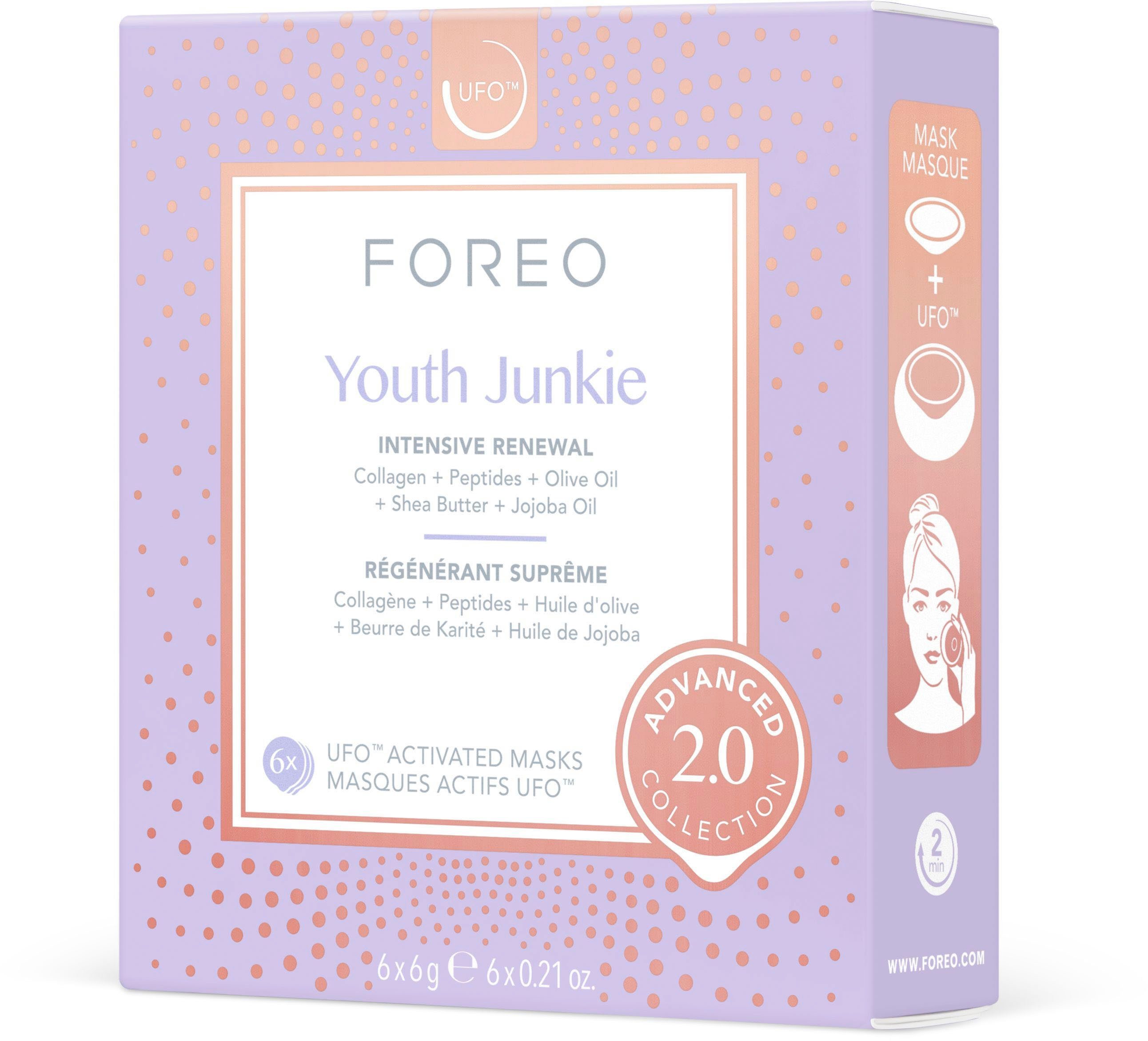 FOREO Gezichtsmasker UFO™ Mask Youth Junkie 2.0 compatibel met ufo™ & ufo™ mini (set, 6-delig)