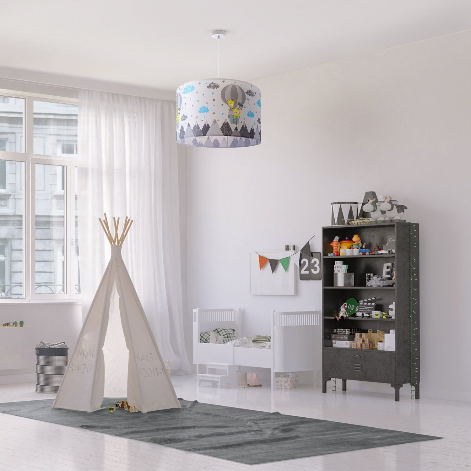 Paco Home Hanglamp Cosmo 343 Lamp kinderkamer plafondlamp luchtballon wolken dieren zoo E27