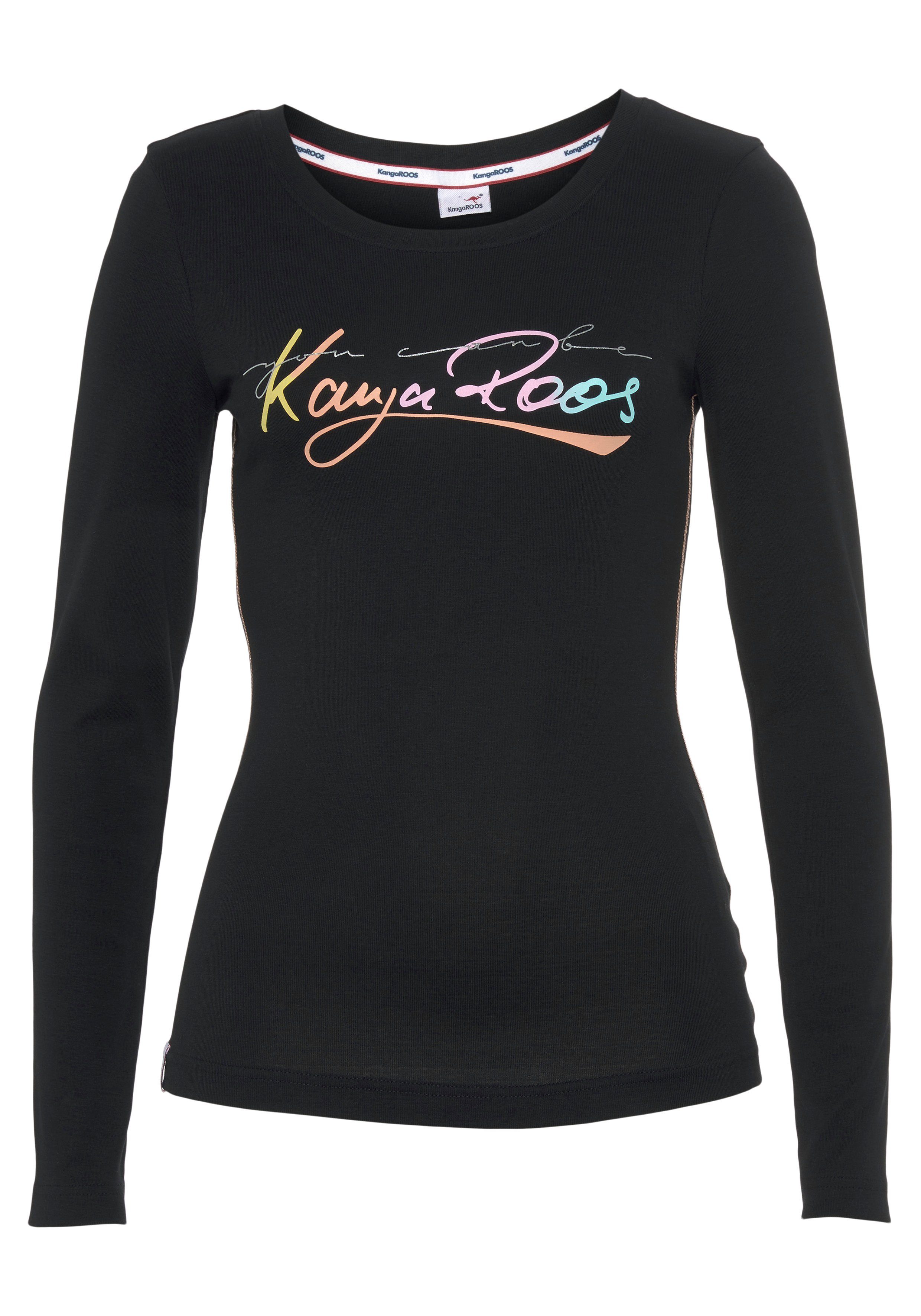 KangaROOS Shirt met lange mouwen lange mouwen, zeer figuurvolgend, van 100% katoen