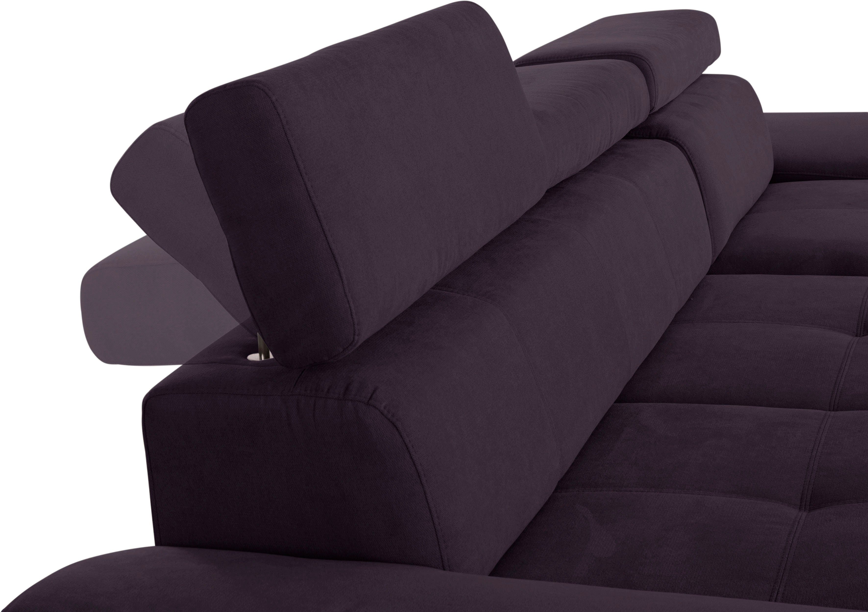 exxpo - sofa fashion Hoekbank Enya, uitgebreide afwerking, hoog zitcomfort, comfortabel, L-vorm inclusief verstelbare hoofdsteun, naar keuze met slaapfunctie en bedkist