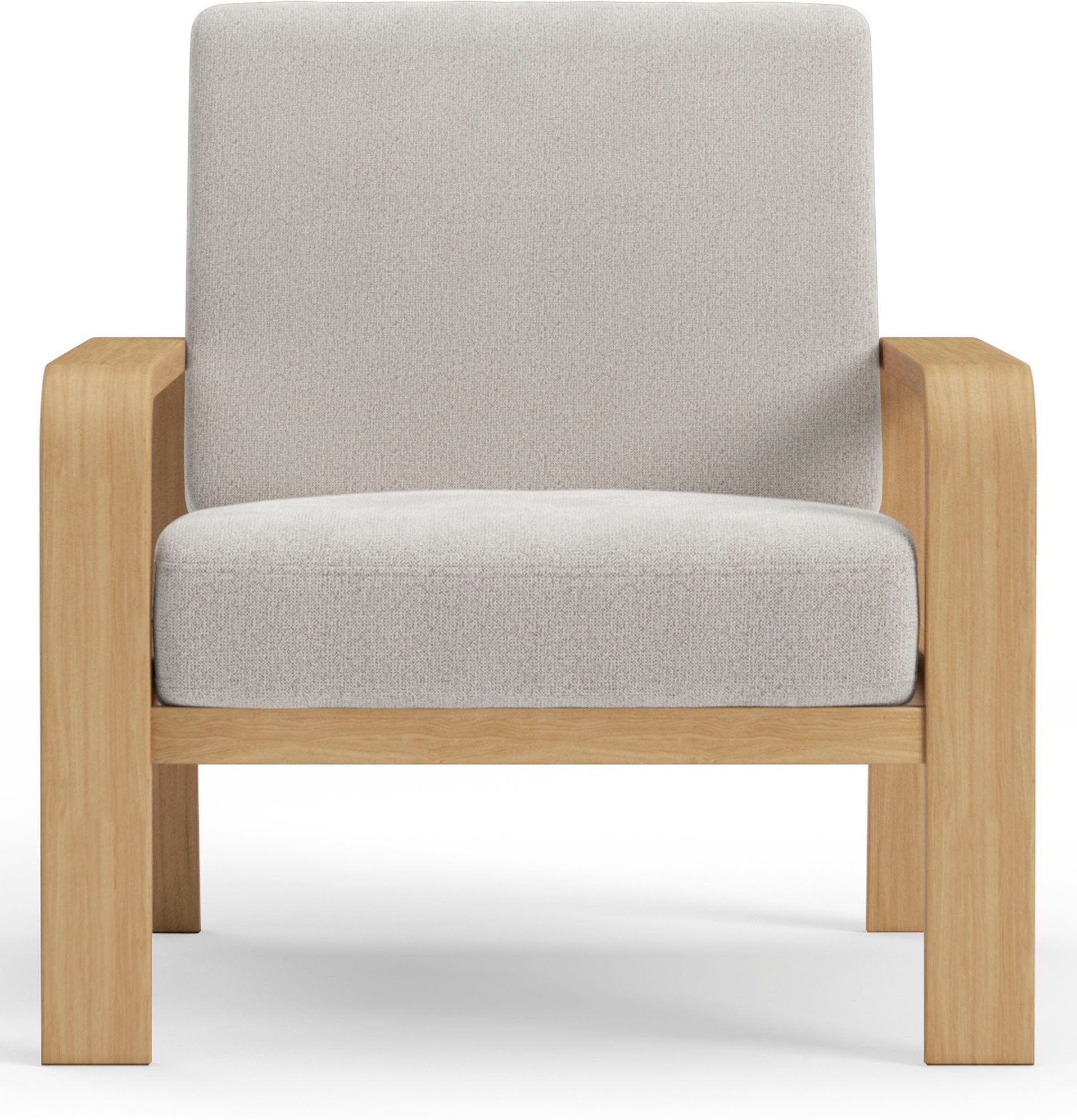 sit&more Fauteuil Kolding Armleuningen van natuurlijk beukenhout, verschillende bekledingen en kleuren fauteuils beige