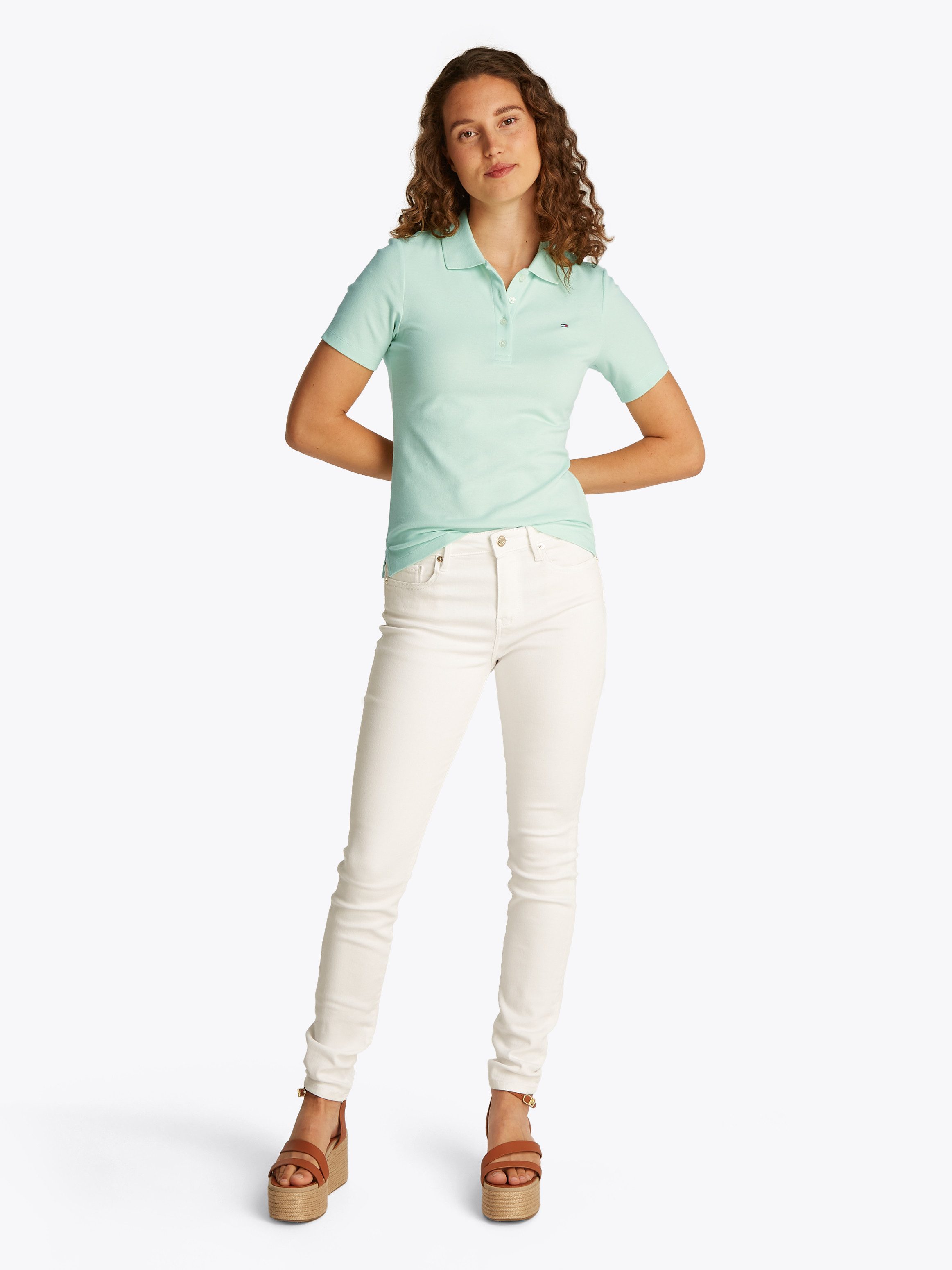 Tommy Hilfiger Poloshirt 1985 Slim Fit Pique Premium met logo-borduursel, met zijsplitten