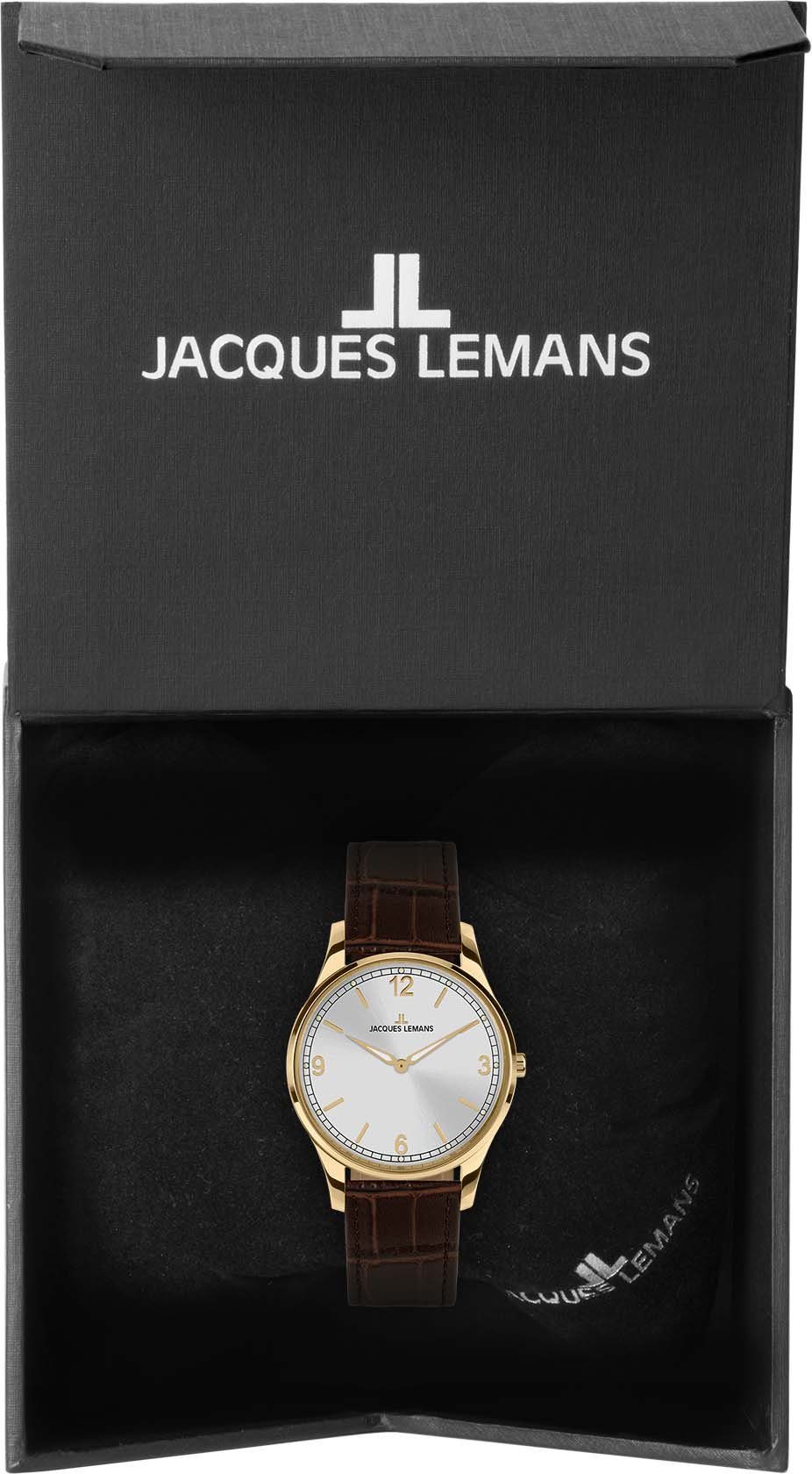 Jacques Lemans Kwartshorloge London, 1-2129C Polshorloge, dameshorloge, leren armband, gehard crystexglas