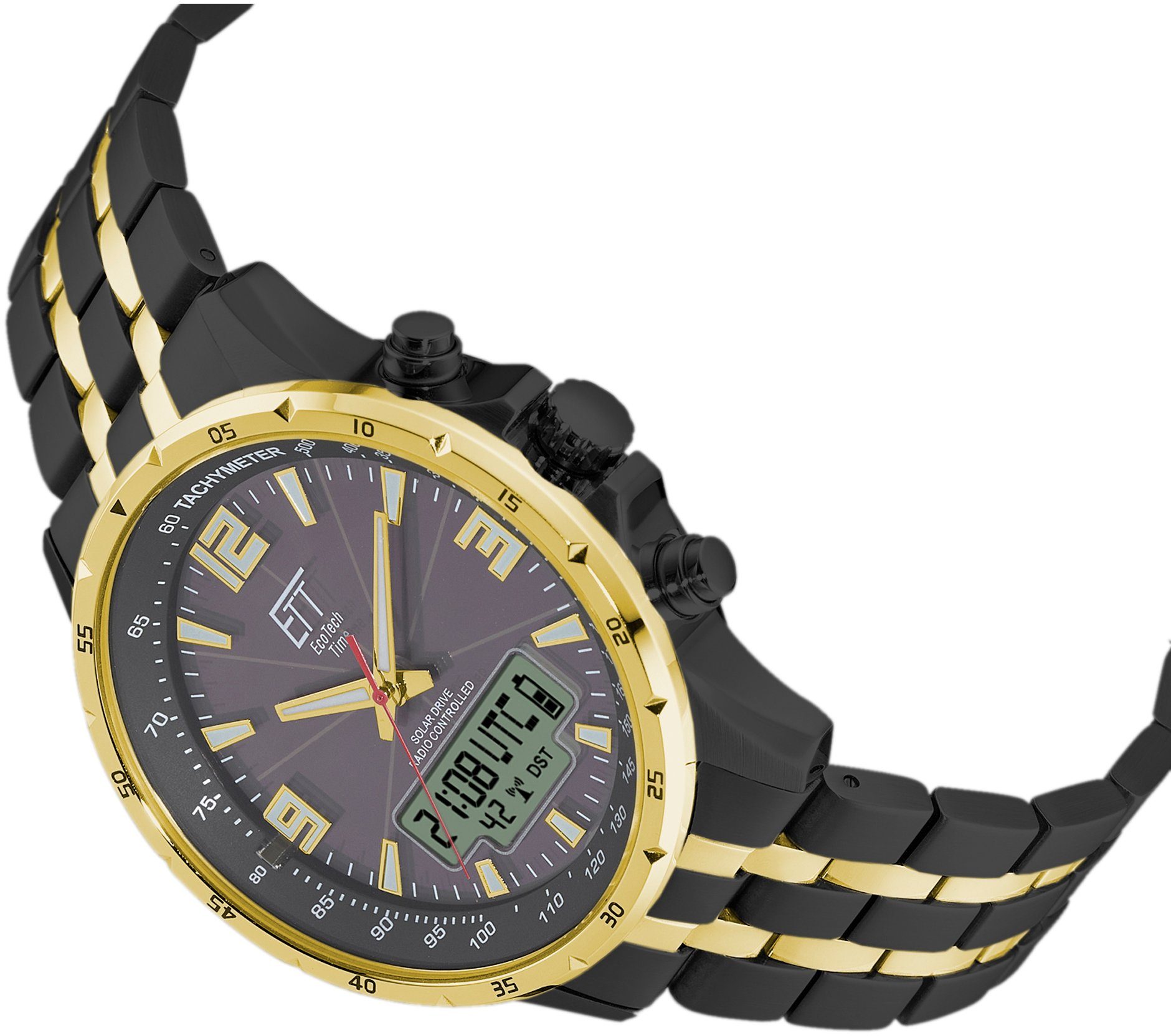 ETT Radiografische chronograaf Arctica Armbandhorloge, herenhorloge, stopwatchfunctie, datum, solar, roestvrij staal armband
