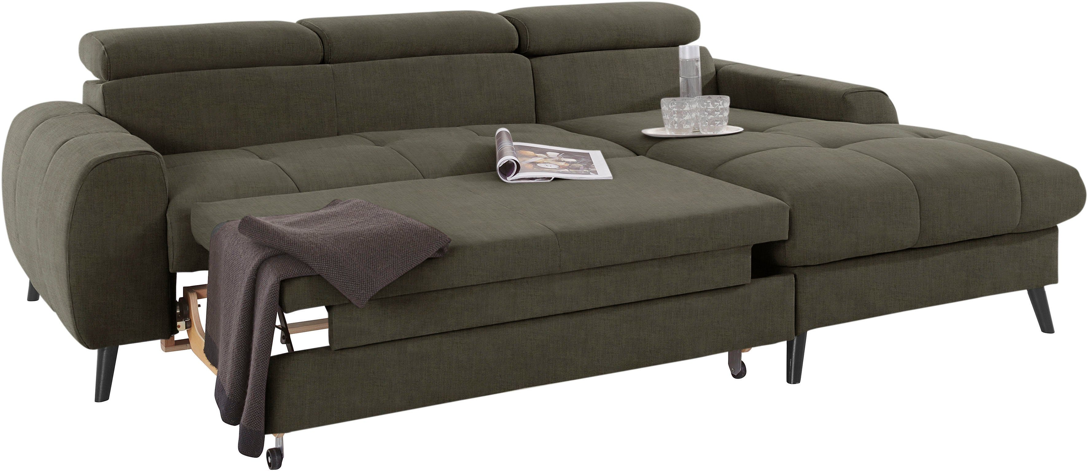 COTTA Hoekbank Mia L-Form mit 3 Zierkissen 3-delige kussenset, récamier, naar keuze met of zonder rgb-verlichting