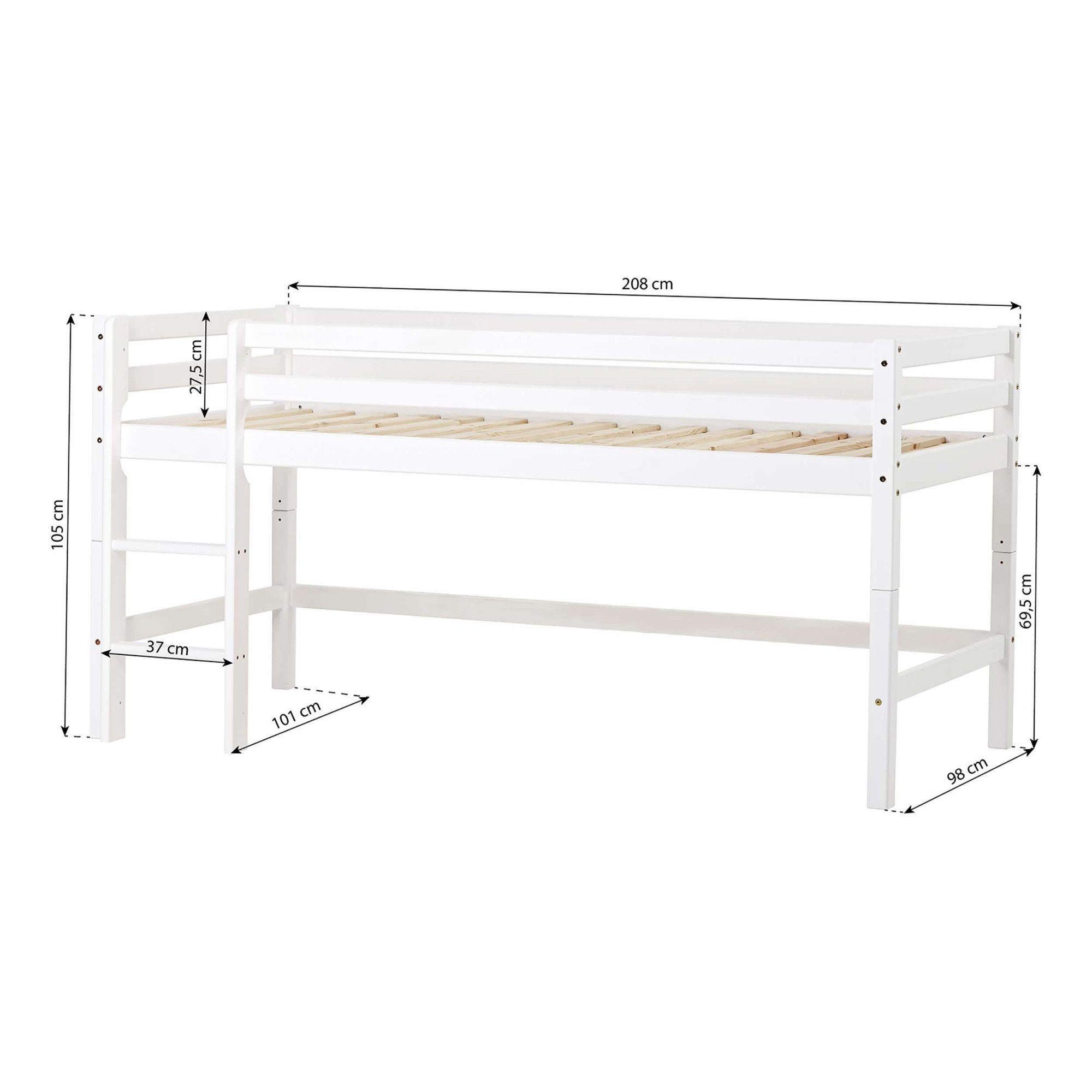 Hoppekids Hoogslaper ECO Dream, kinderbed, speelbed, halfhoog bed van massief hout