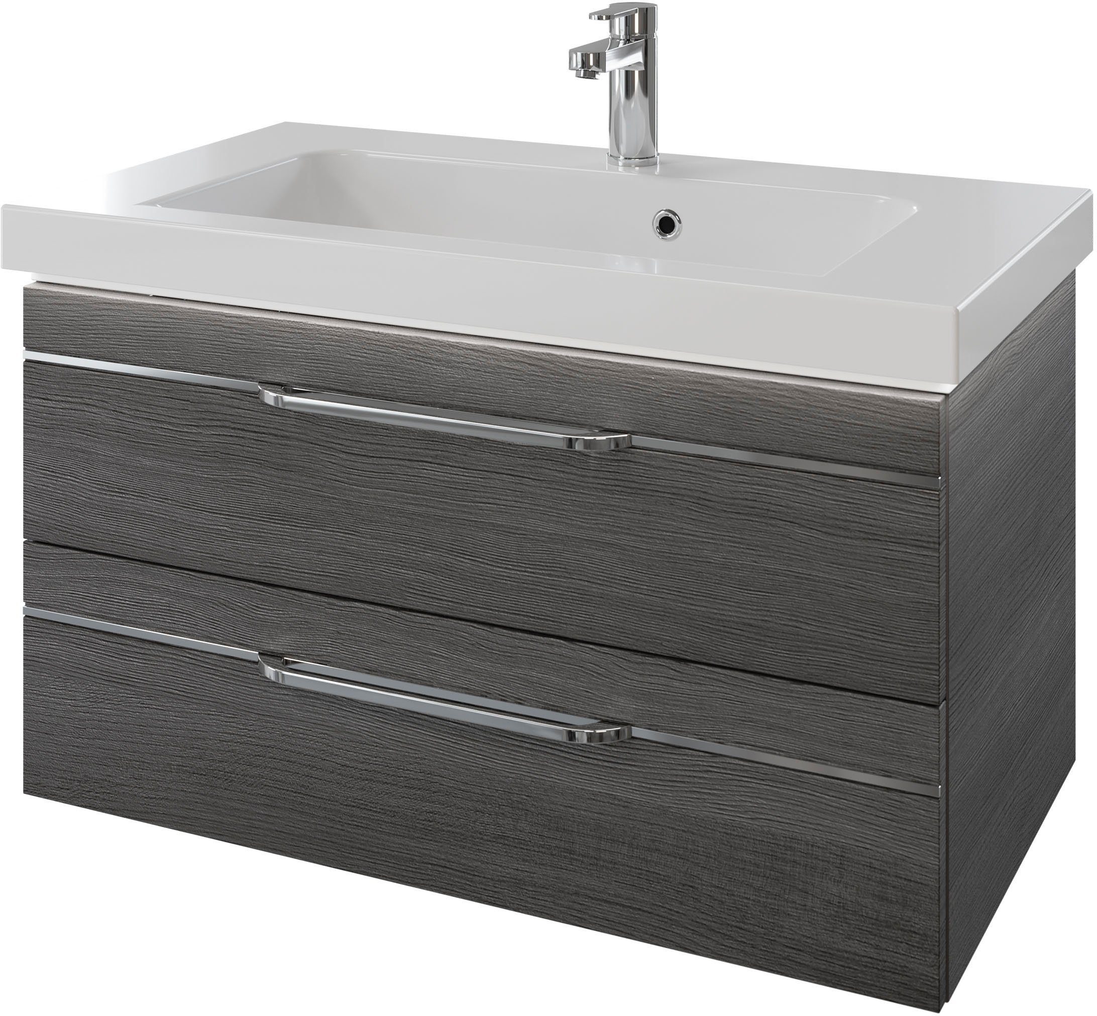 Saphir Wastafelonderkast Serie Balto mineraalmarmeren wastafel met onderkast, 92 cm breed Wastafelmeubel met 2 laden, badkamerkast in verschillende