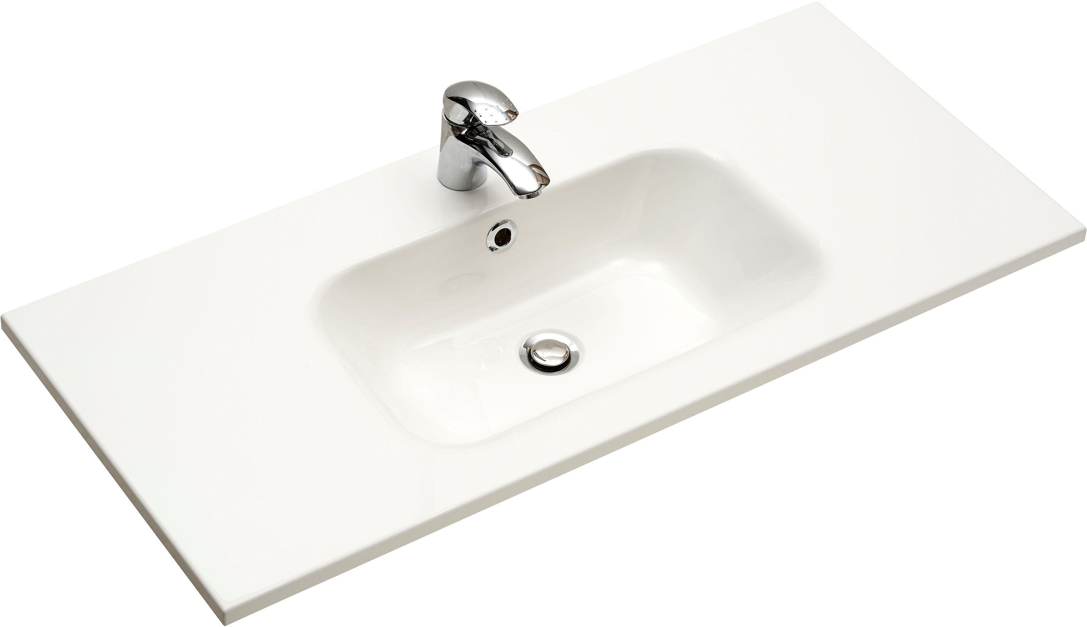 Saphir Badkamerserie Quickset mineraalmarmeren wastafel met led-spiegel, 101 cm breed Wastafelmeubel, 2 deuren, 1 lade, opzij legplanken, badkameraccessoireset (4-delig)