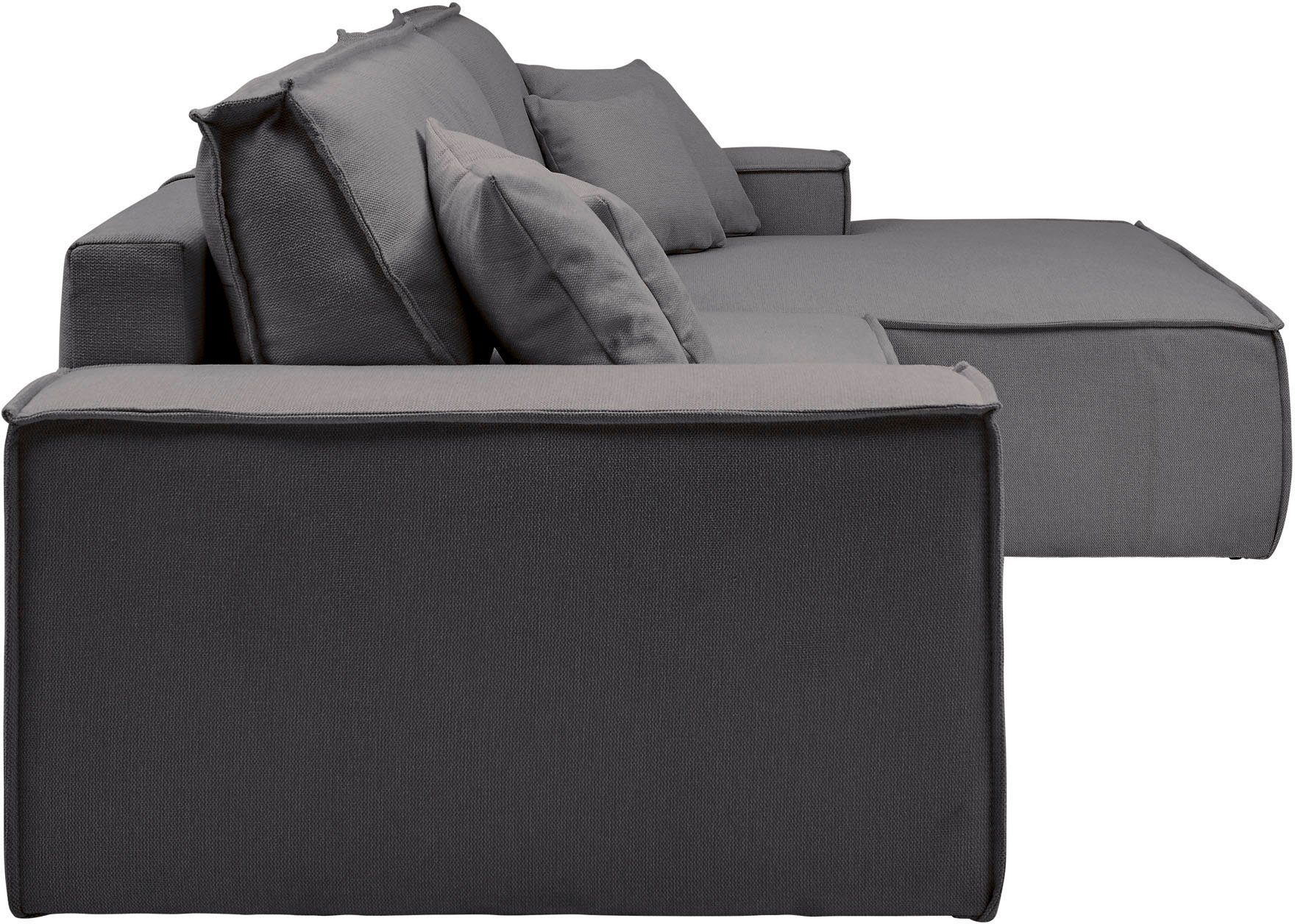 andas Hoekbank Finnley slaapbank 267 cm in Bouclé, fijne structuur en cord, L-vorm