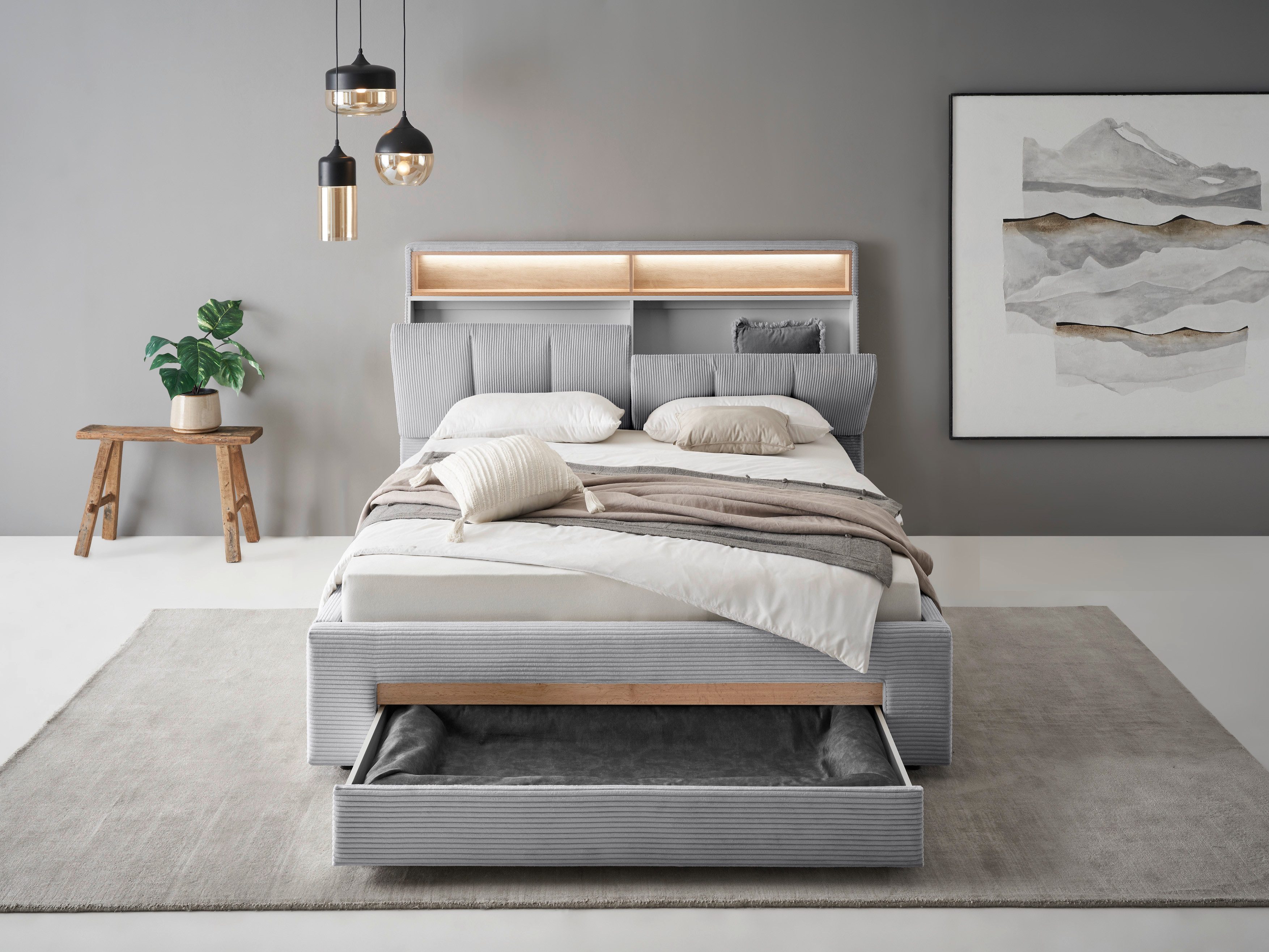 INOSIGN Gestoffeerd bed CiTY/GiRON,, gepolsterd opbergbed, met LED-verlichting Bedkisten met hondenbed of als opbergruimte, opklapbare hoofdeinden