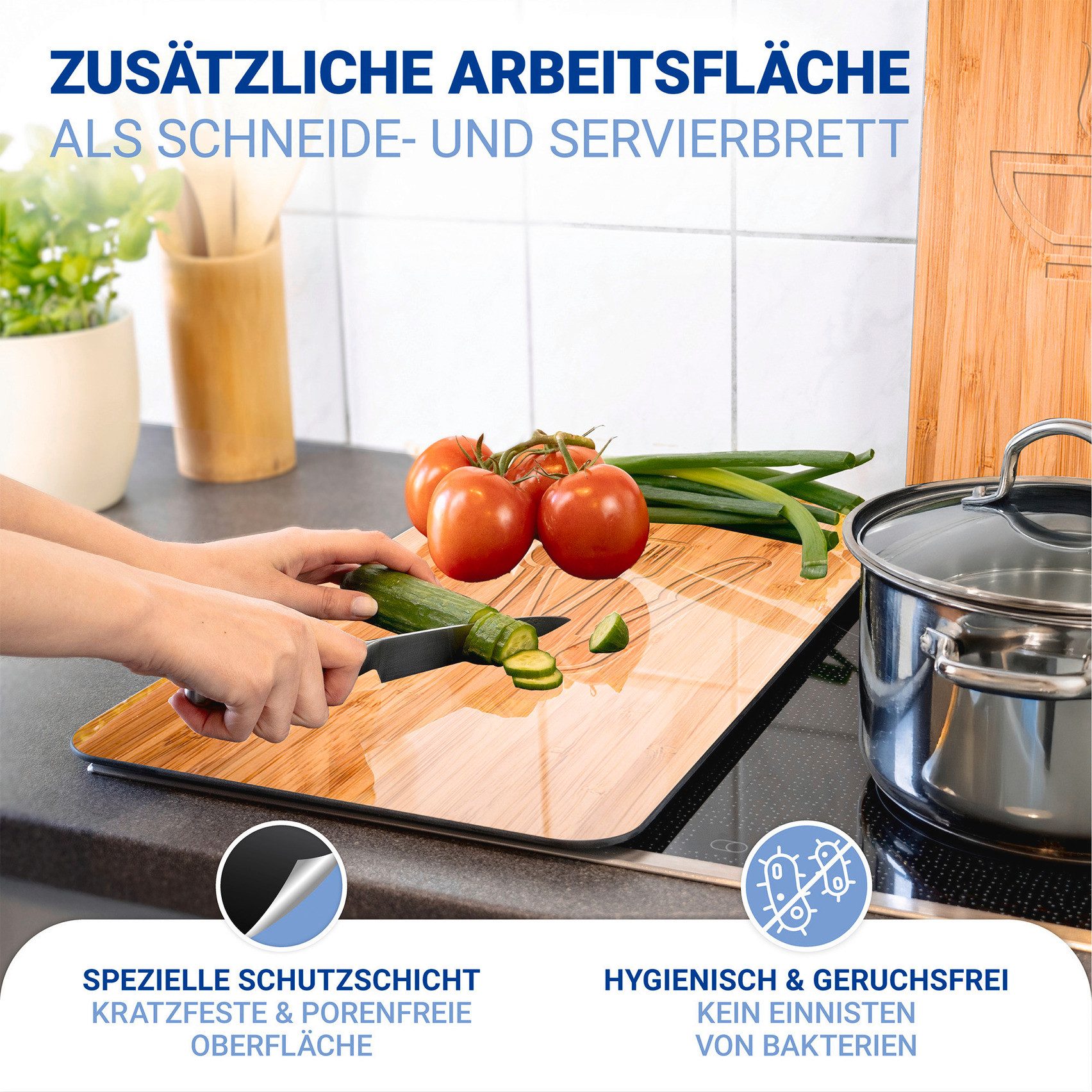 WENKO Kookplaatdeksel Universeel model Lunch Kookplaatafdekking voor alle soorten kookplaten, krasvast, met antislipvoetjes (set, 2-delig)