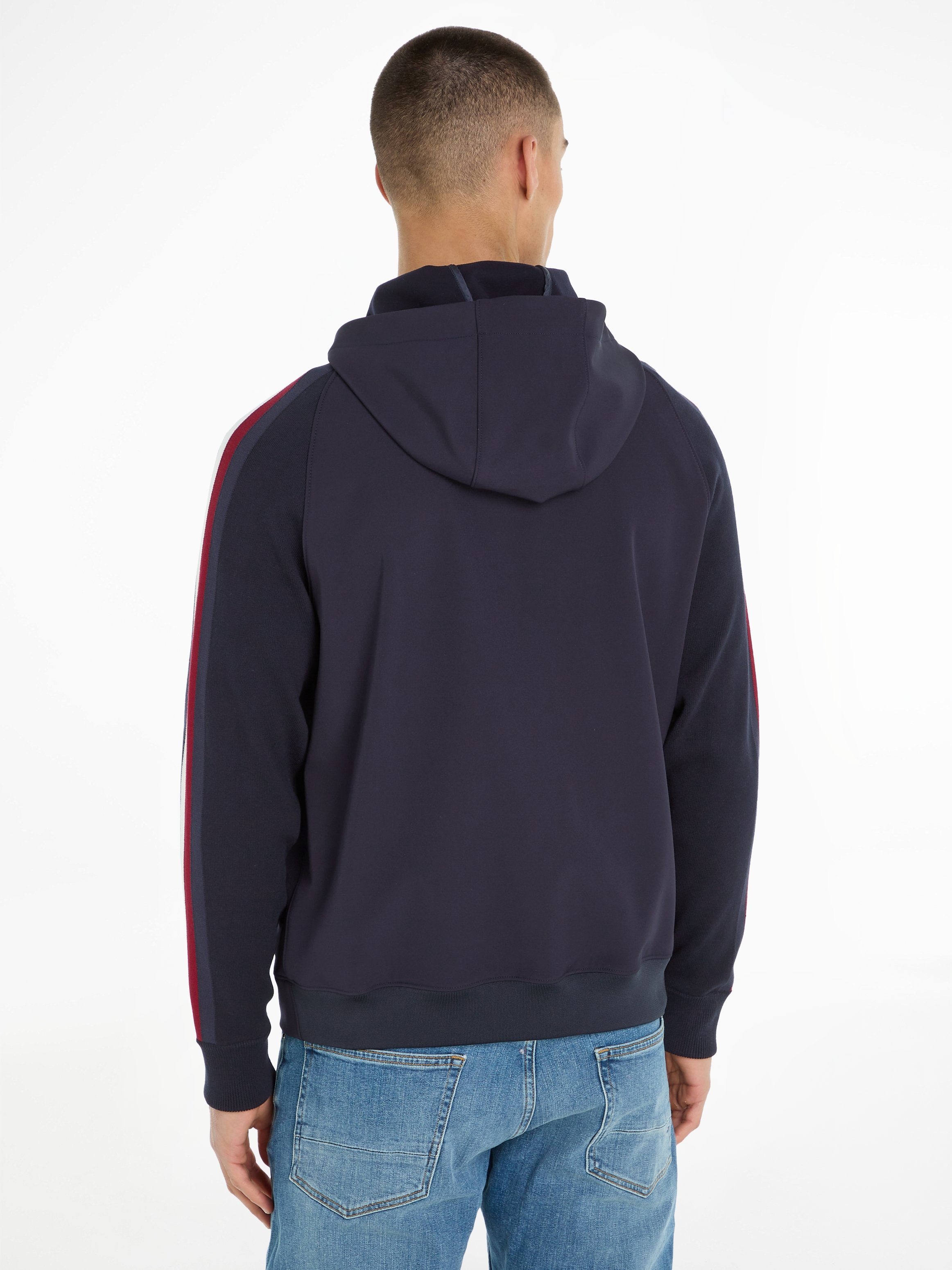 Tommy Hilfiger Capuchontrui MIXED MEDIA HOODED SWEATER met th-strepen op de mouwen