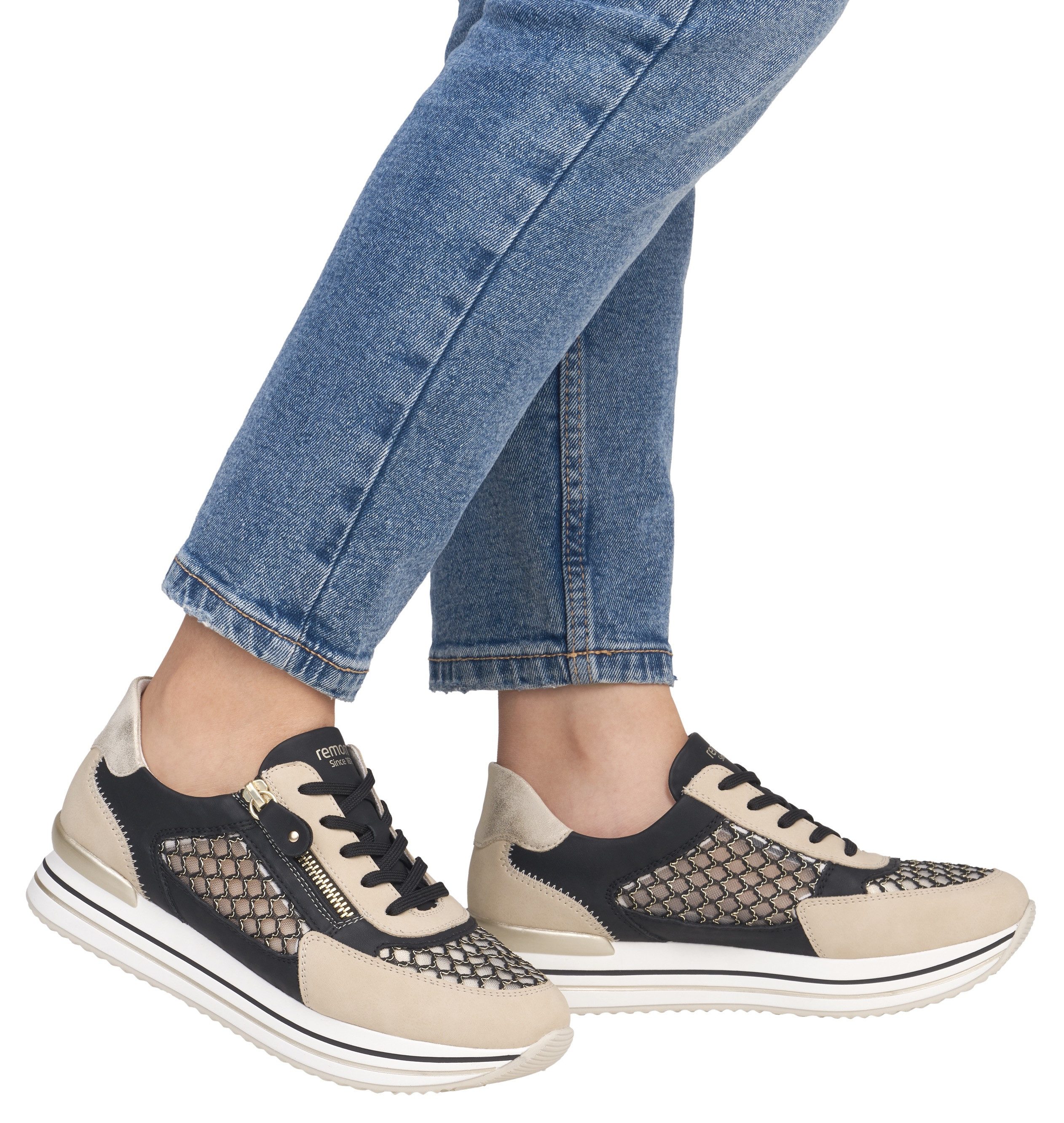 Remonte Plateausneakers , vrijetijdsschoen, lage schoen, veterschoen, vegan, contrastafwerking