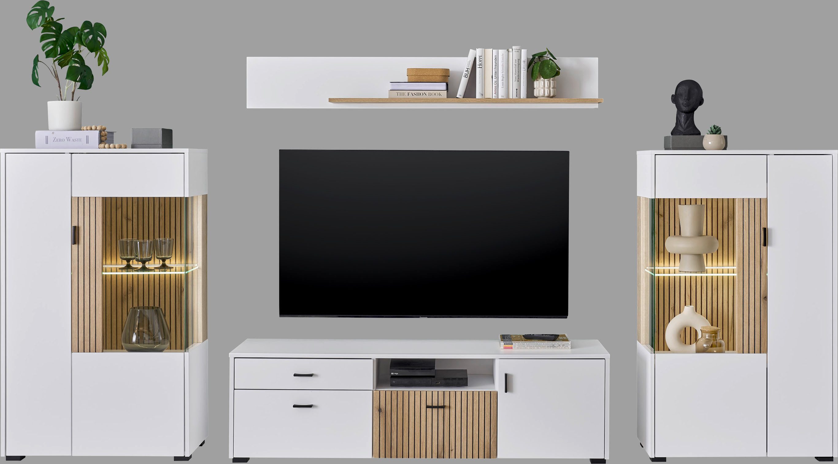 INOSIGN Wandmeubel Hudson met moderne groevenlook, handgrepen van metaal (zwart), breedte 320 cm (set, 4-delig)