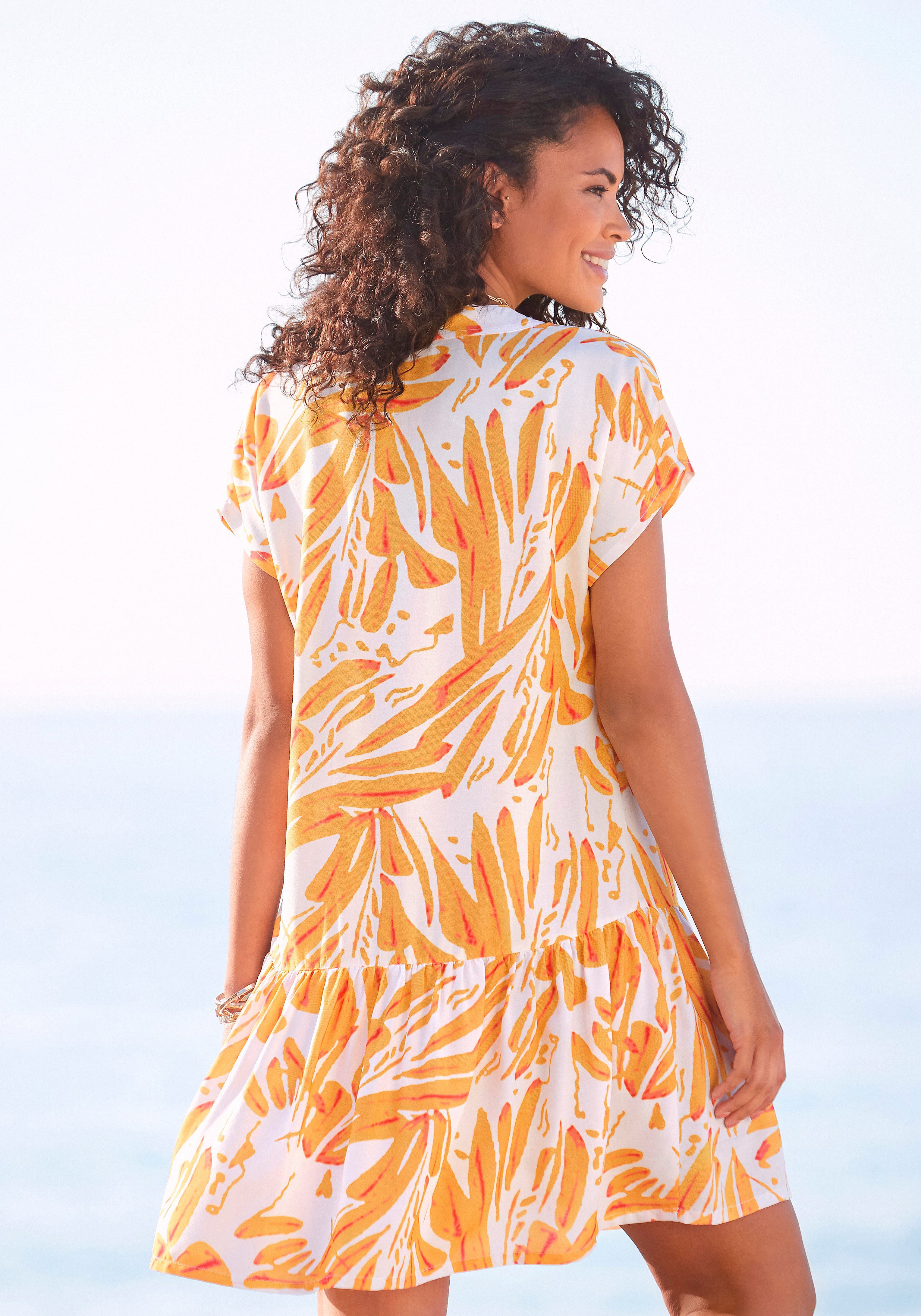 s.Oliver RED LABEL Beachwear Blousejurk met volants op de rok, tuniekjurk, zomerjurk, strandjurk