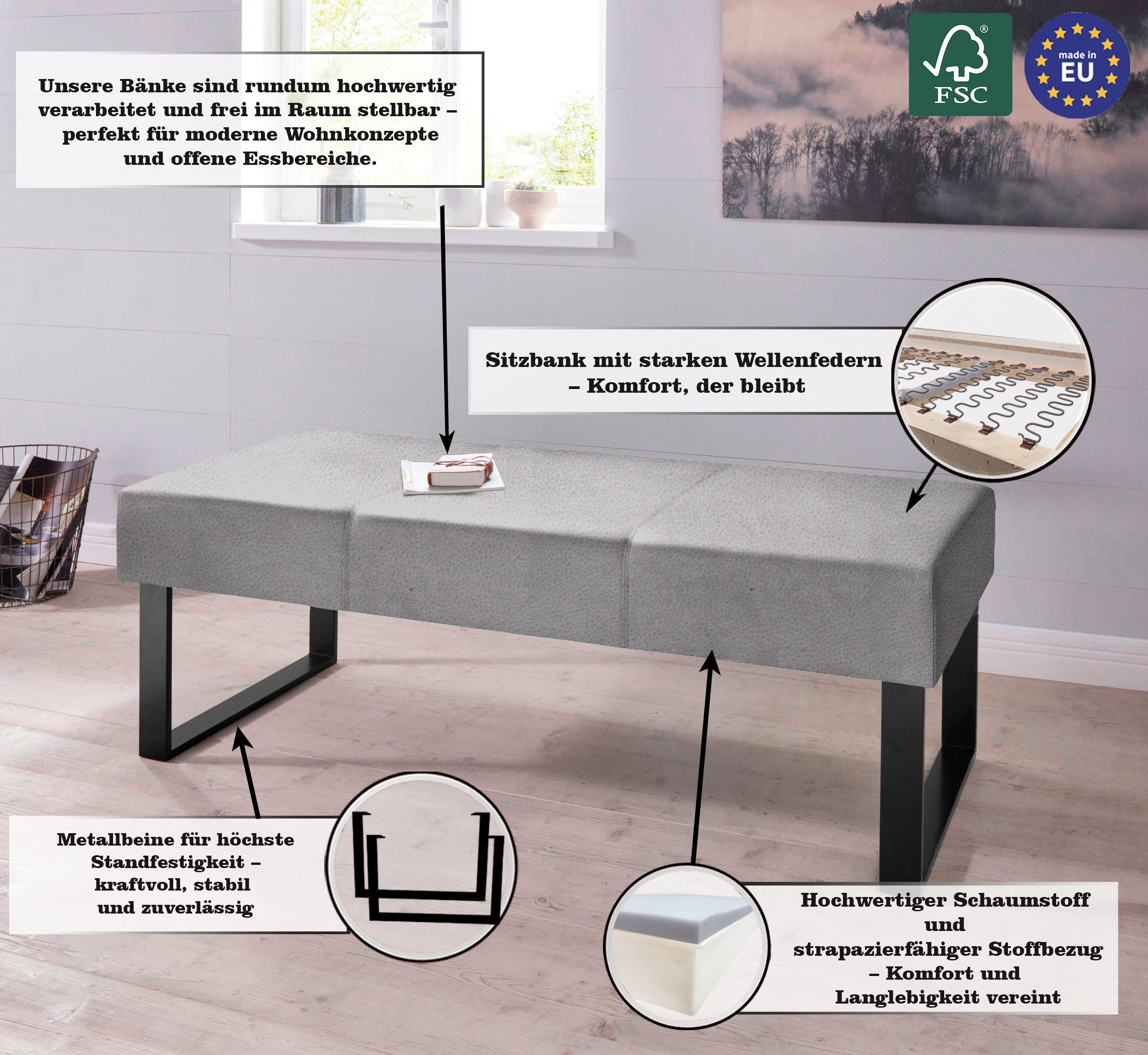 Home affaire Zitbank Oliver Breedte 140 cm, met metalen frame
