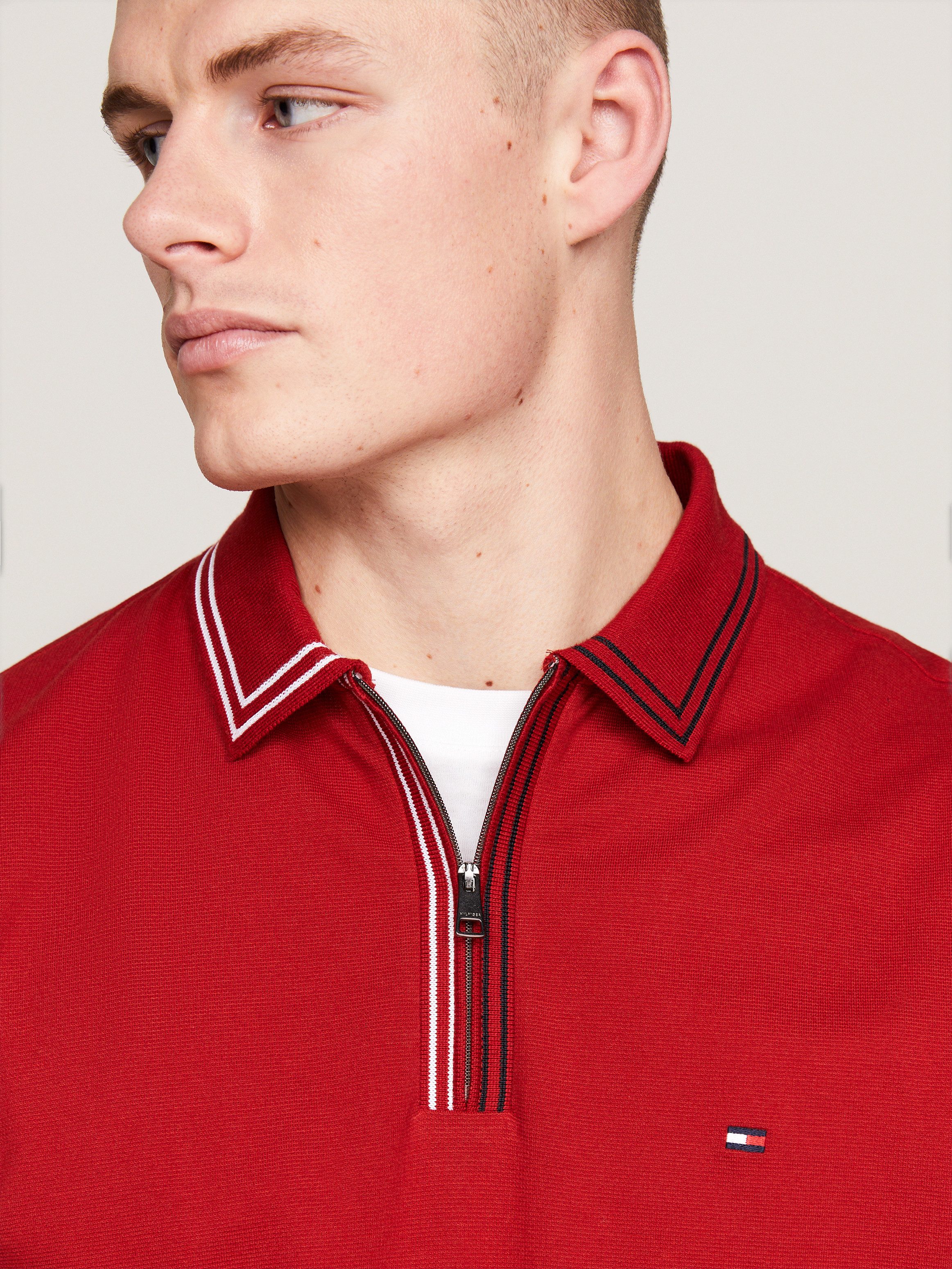 Tommy Hilfiger Poloshirt RWB ZIP PLACKET TIPPING REG POLO met contrasterende strepen aan de kraag