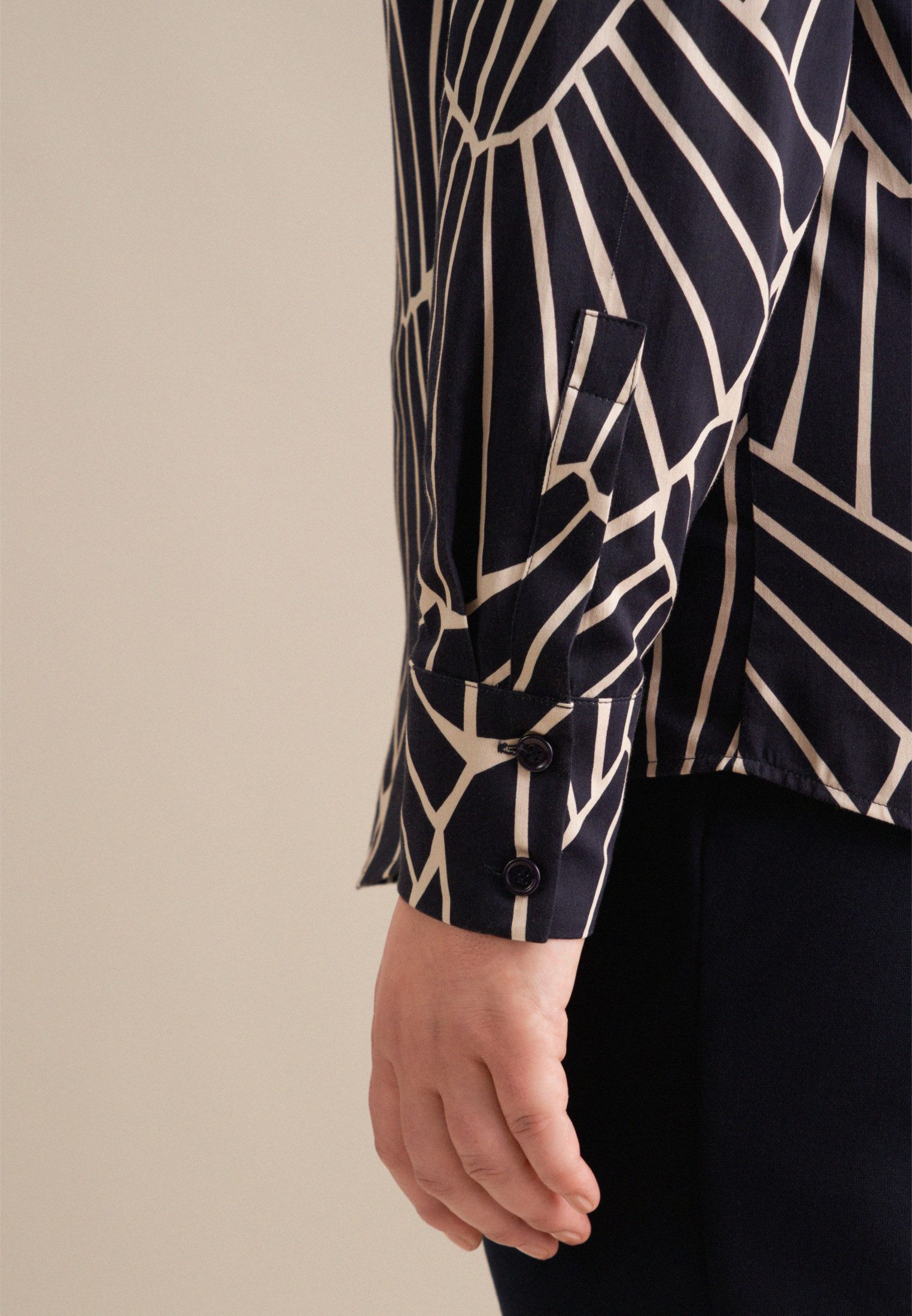 seidensticker Overhemdblouse Zwarte roos Lange mouwen kraag print
