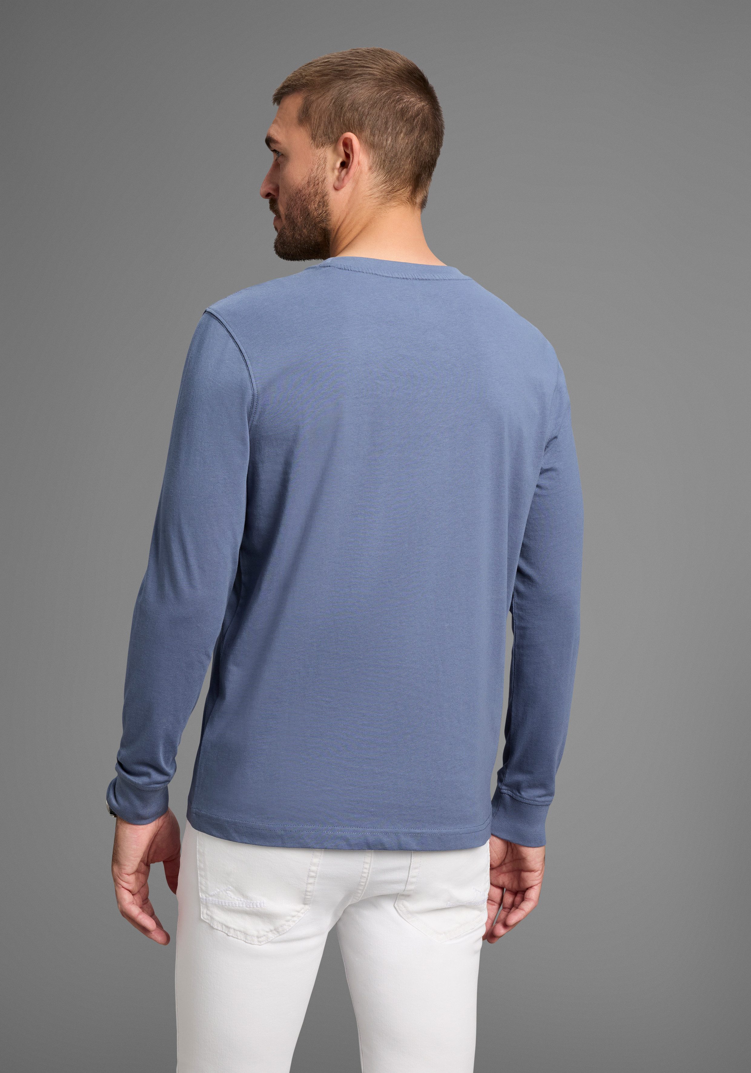 DELMAO Shirt met ronde hals smal gesneden, met print, van 100% katoen