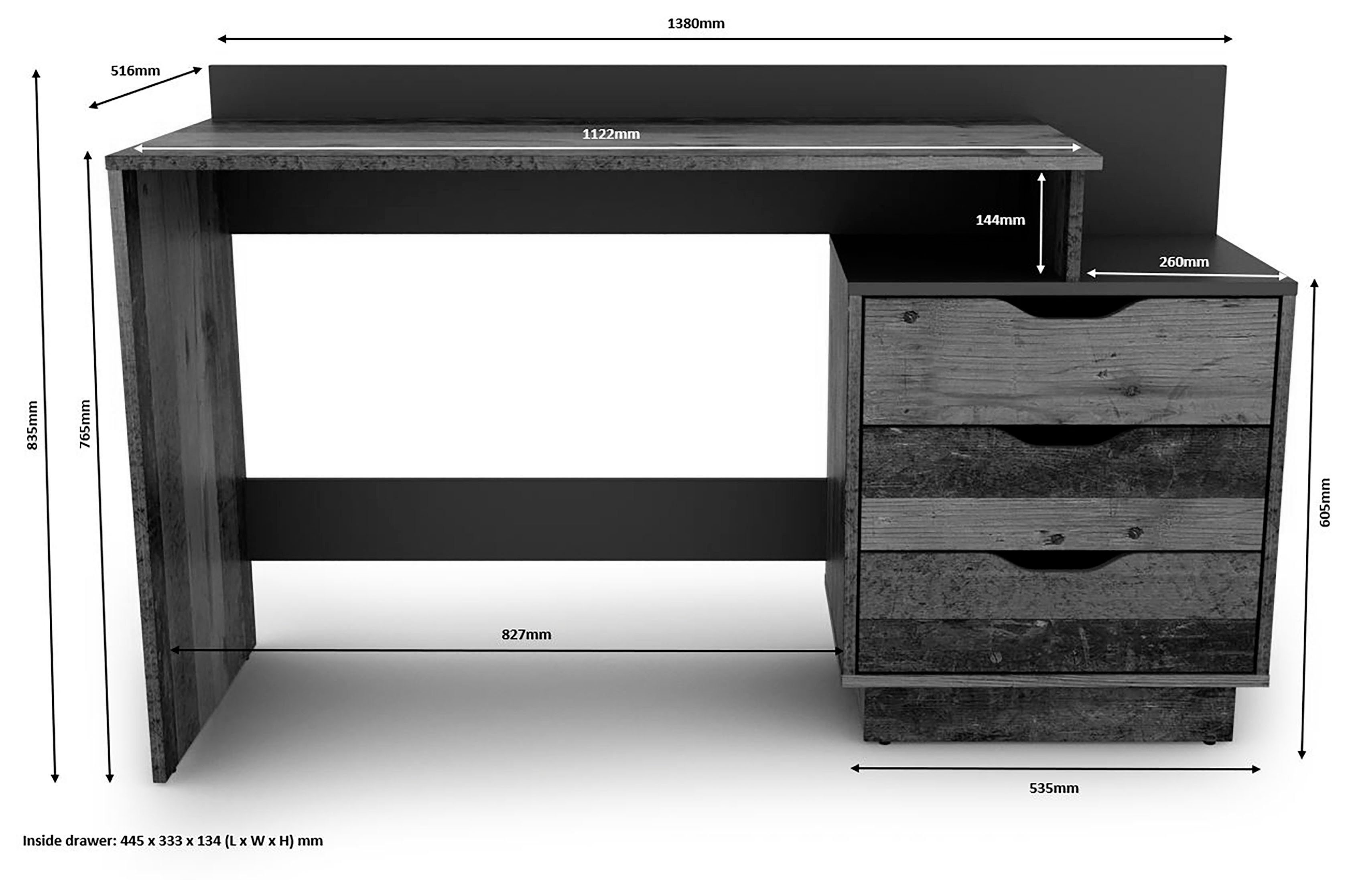 byLIVING Bureau Bern, modern pc-bureau met veel bergruimte, breedte 138 cm, rechts of links te monteren