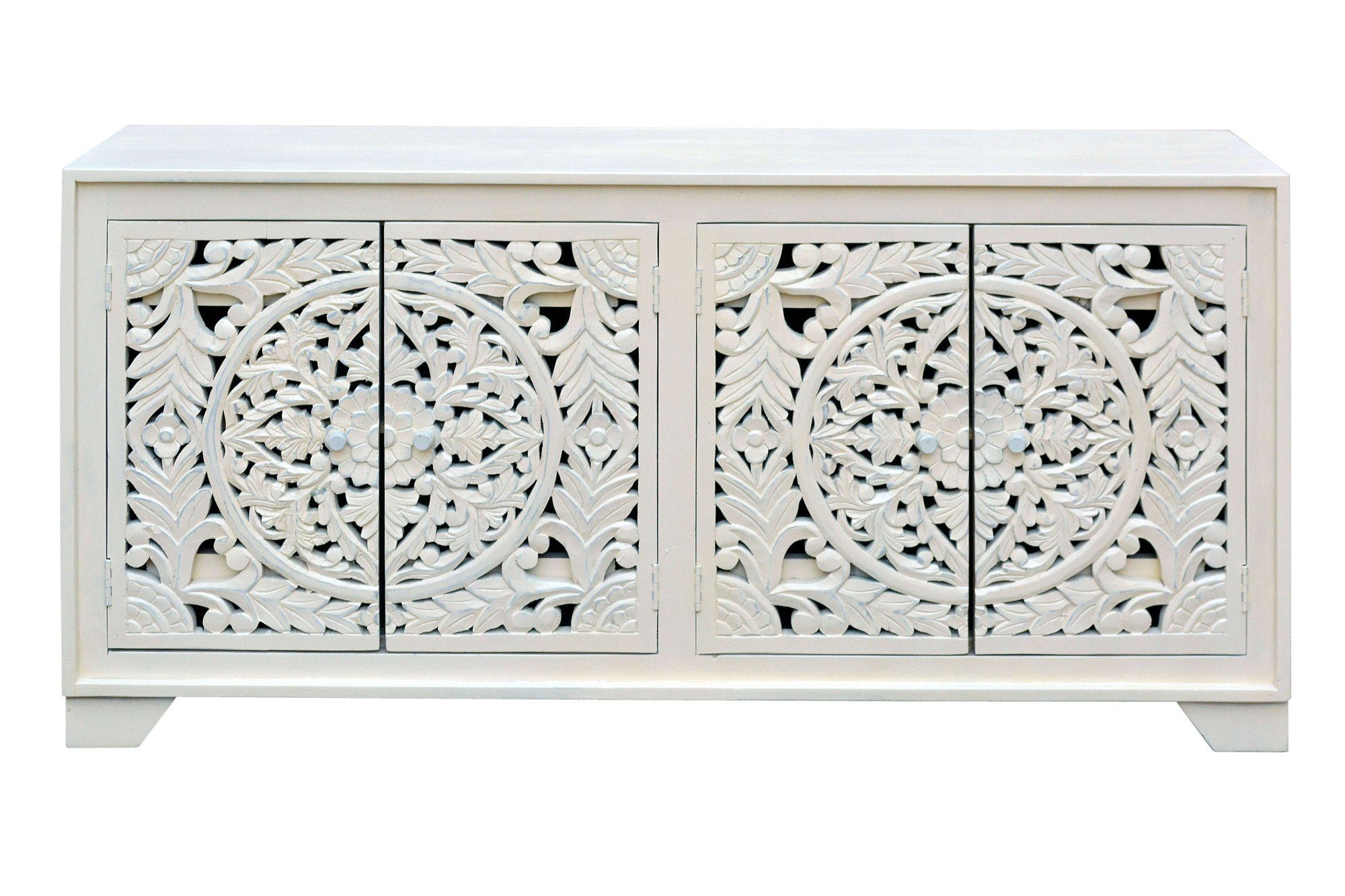 Home affaire Dressoir Kenmare Commode van mangohout, decoratieve snijwerk, breedte 170 cm dressoirs wit
