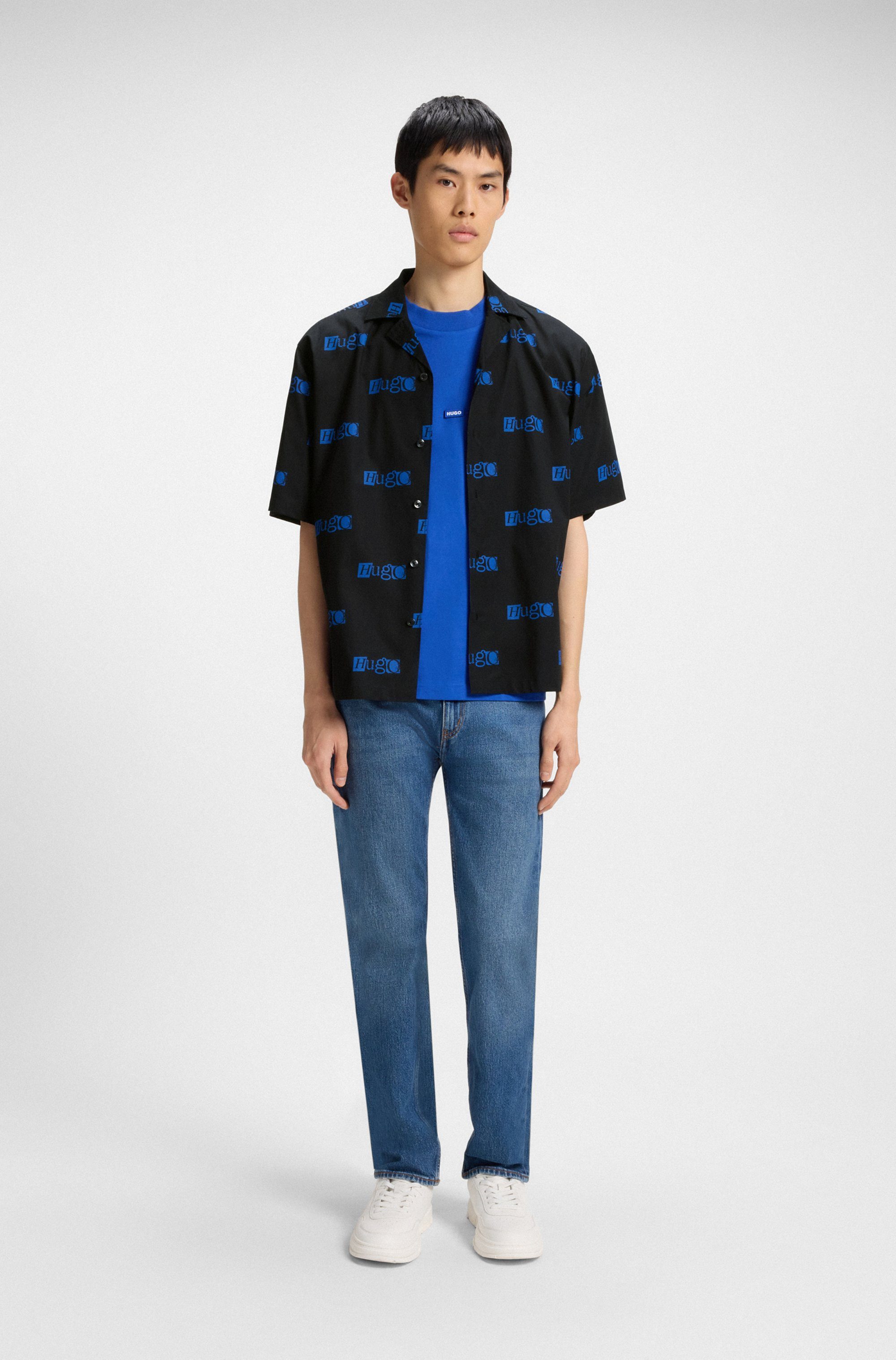 HUGO Blue Overhemd met korte mouwen Eligino met hugo logo-print