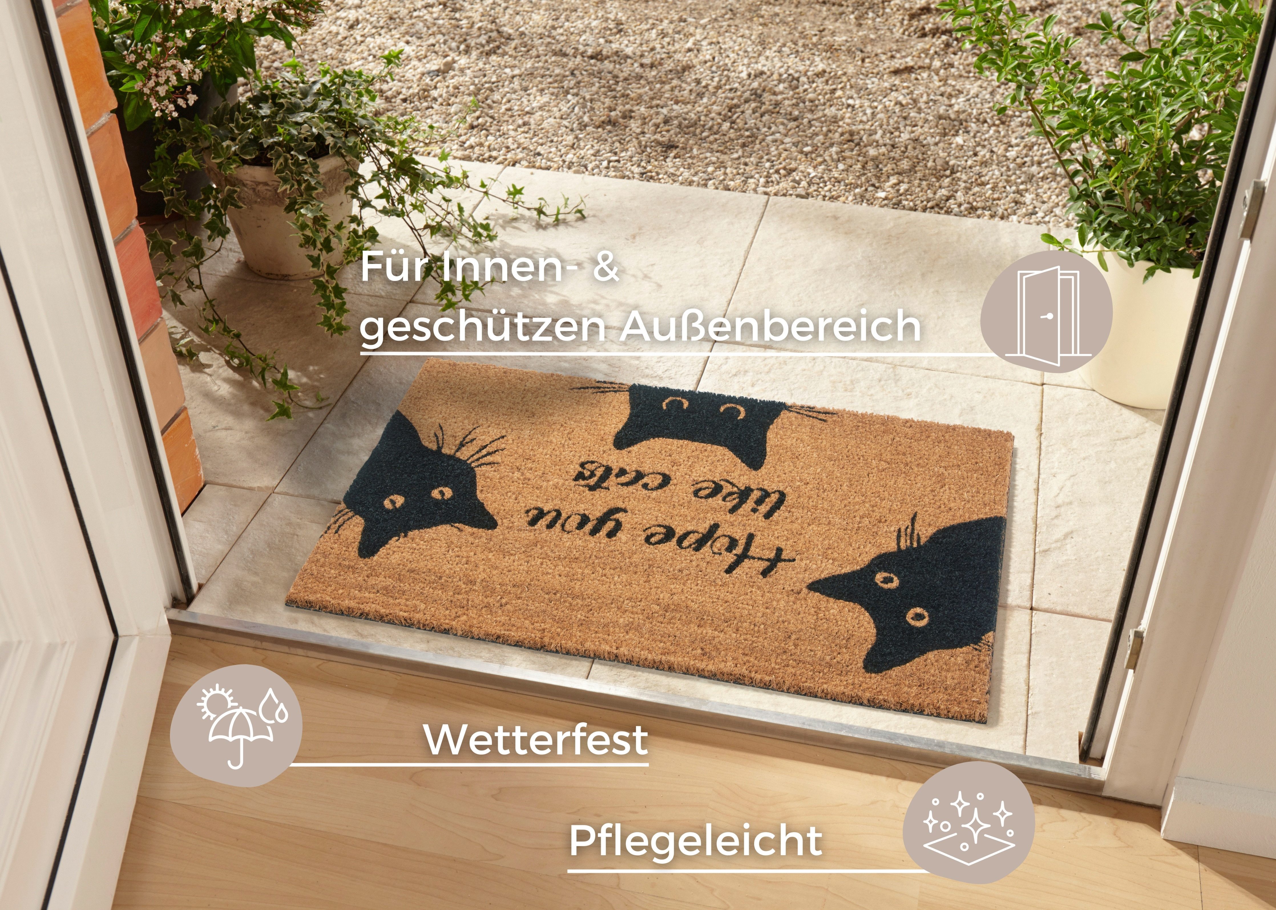 HANSE Home Mat Mix Mats Kokos Cat Fan, deurmat Kokos, vuilopvangmat, outdoor, antislip, binnen, kokosmat, gang