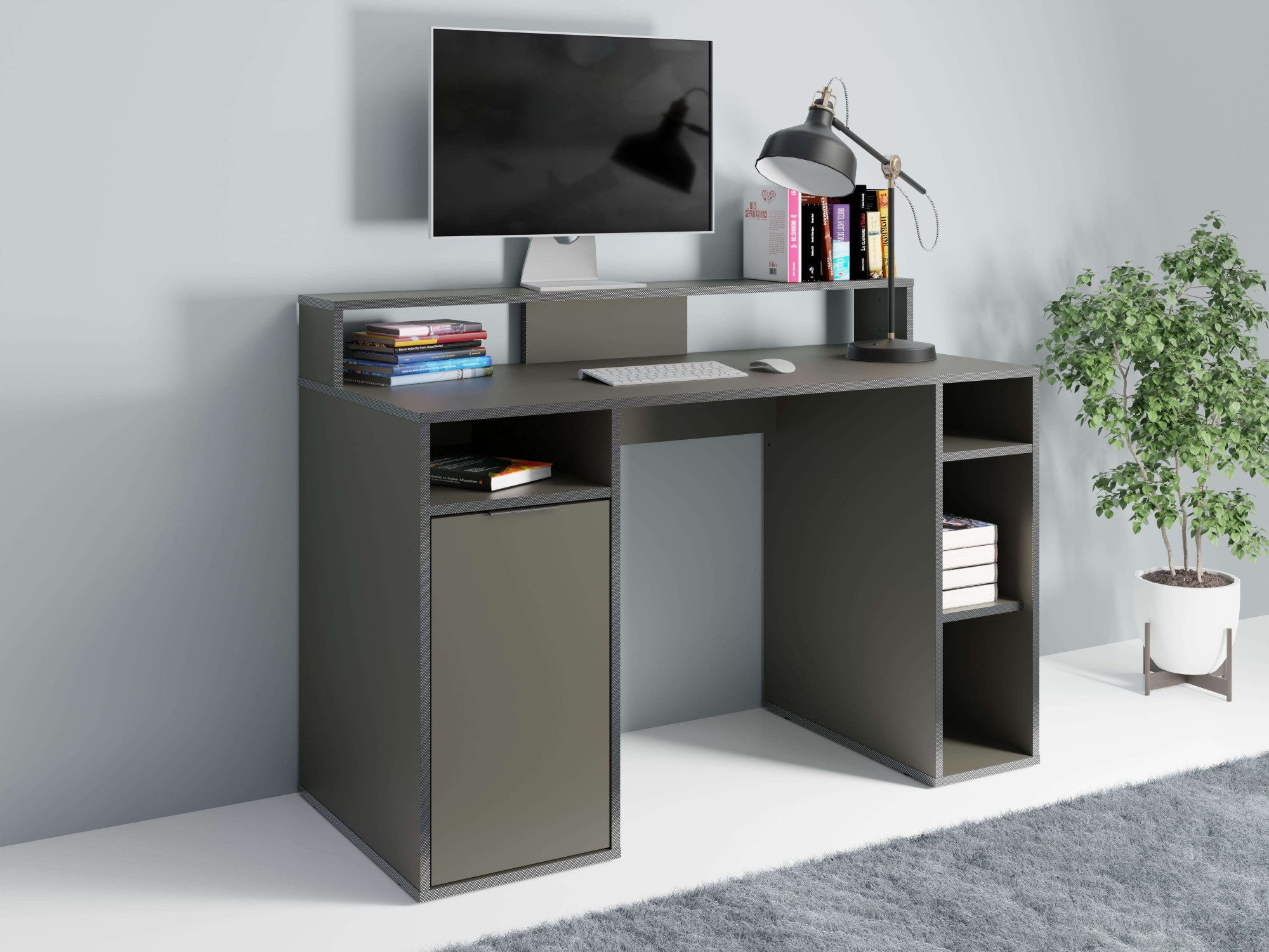 INOSIGN Bureau Orem Gamingtafel met deur en monitorsteun, breedte 125 x 55 cm bureaus grijs