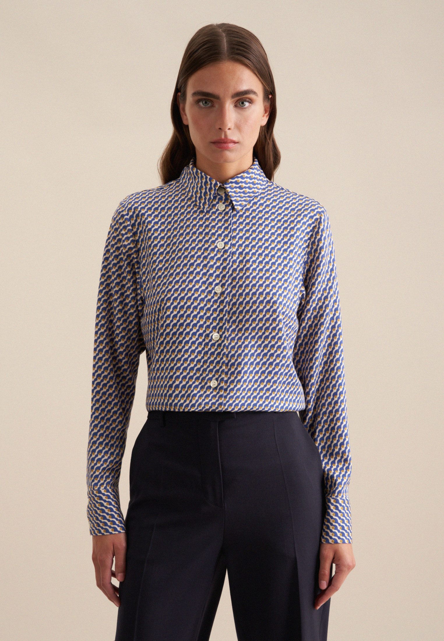 seidensticker Overhemdblouse Zwarte roos Lange mouwen kraag print dames lange blouses maat S (36) wit