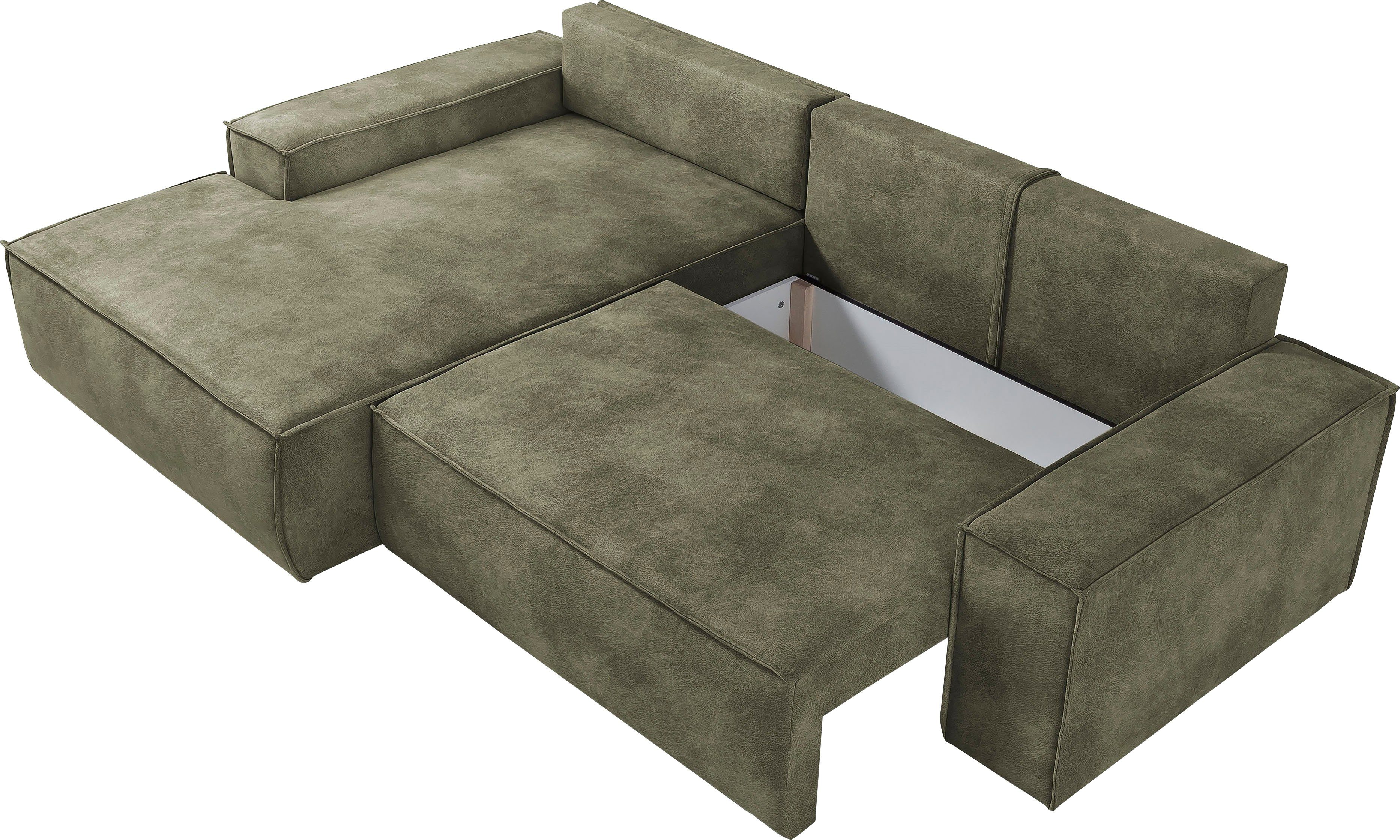 Home affaire Hoekbank SHERWOOD bedbank 267 cm, L-model, Slaapfunctie met bedlade (210x136 cm), cord, vintage, fluweel