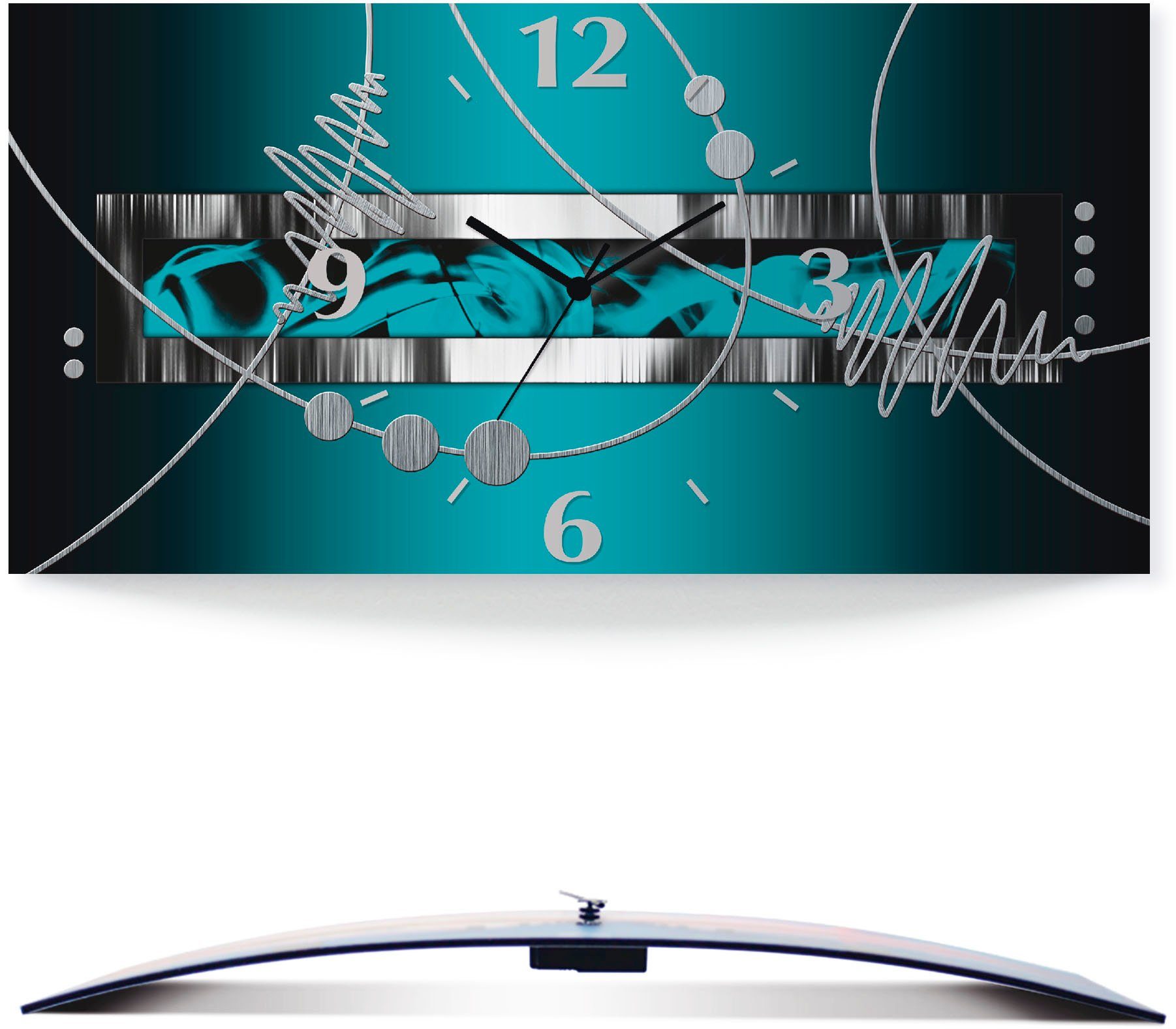 Artland Wandklok Zilverkleur abstract op petrol 3d-look geschulpt, met kwarts- of radiografisch uurwerk, verschillende maten