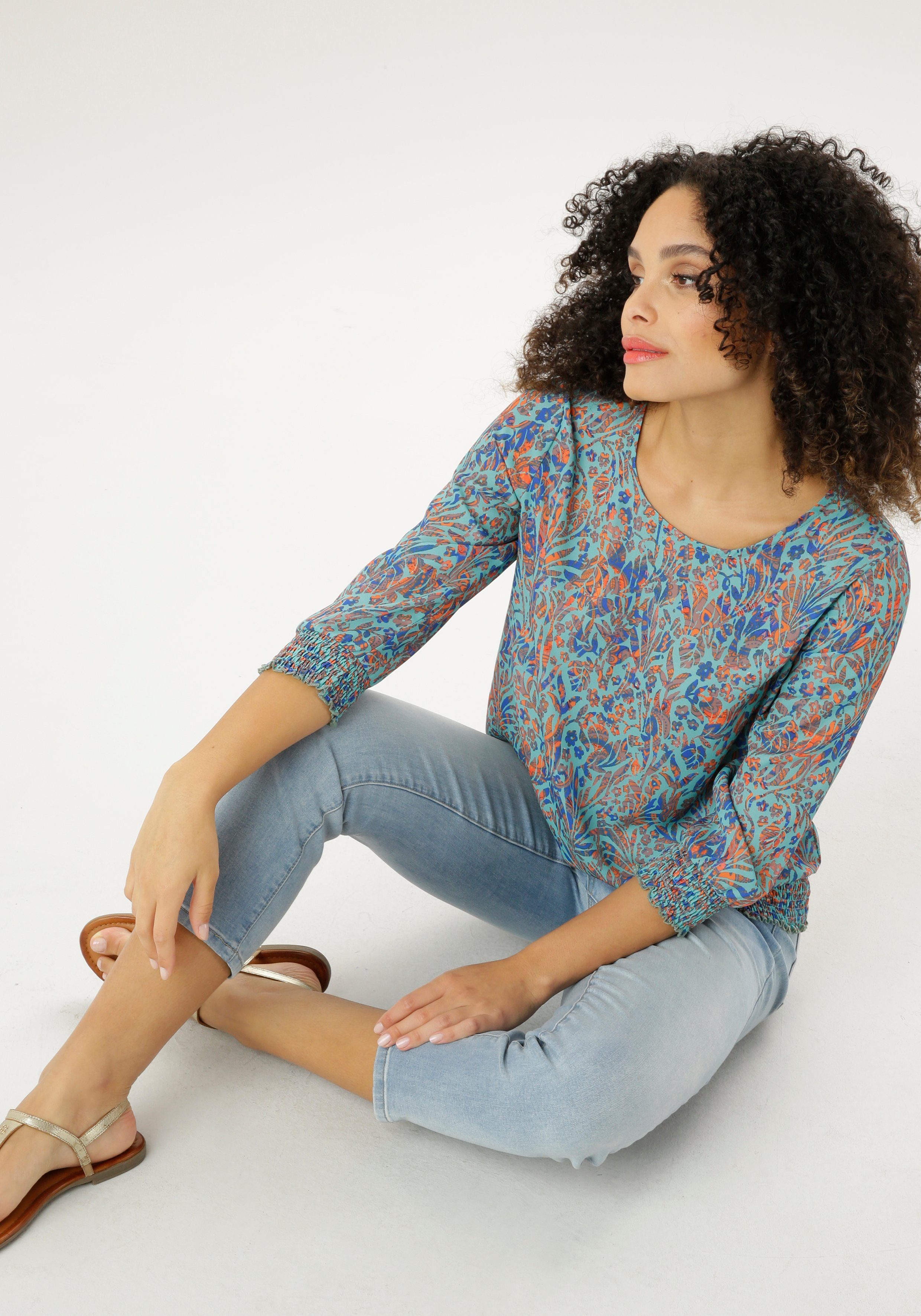 Aniston SELECTED Blouse zonder sluiting met smokwerk-boord