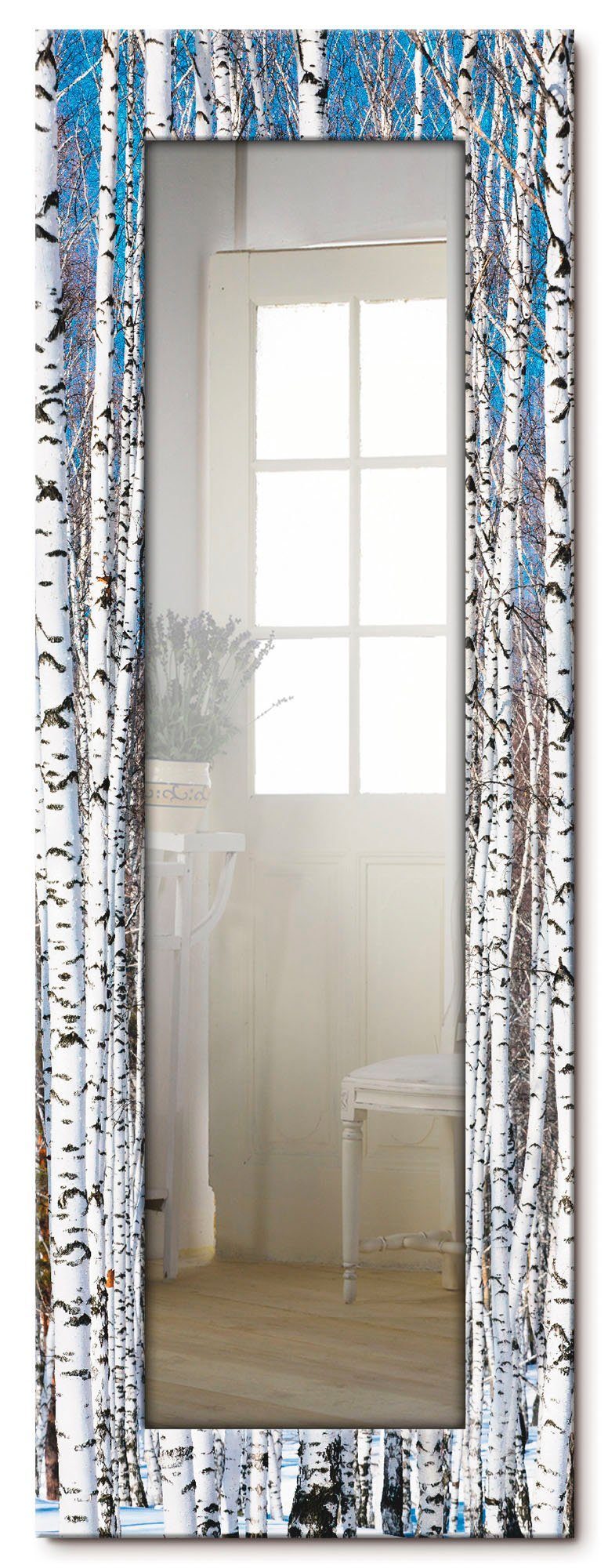 Artland Sierspiegel Winter berkenbos winter sereniteit ingelijste spiegel voor het hele lichaam met motiefrand, geschikt voor kleine, smalle hal, halspiegel, mirror spiegel omrand