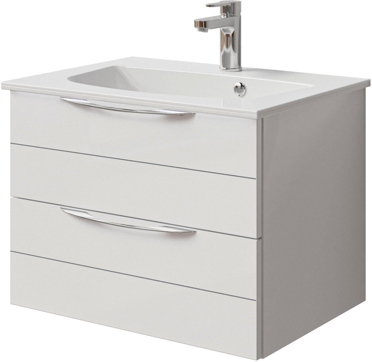 Saphir Wastafelonderkast Serie 6025 mineraalmarmeren wastafel met onderkast, 67 cm breed (2-delig) wastafelmeubels wit