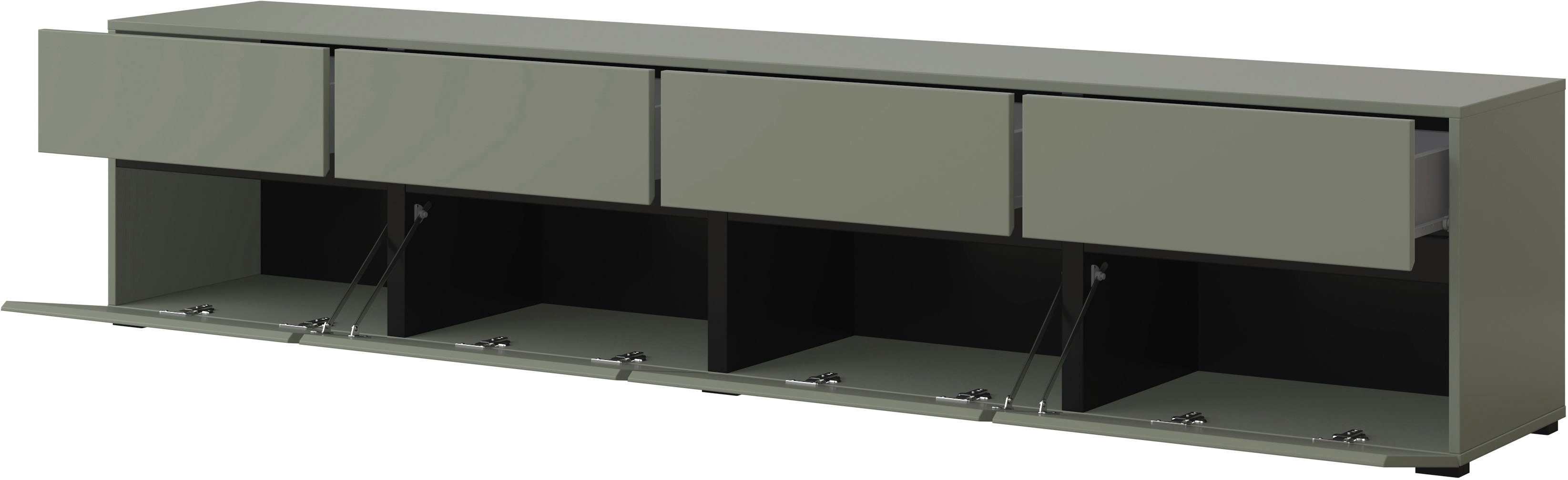 INOSIGN Tv-meubel Cross, moderne greeploze TV-kommode, 4 kleppen/4 lades Breedte 225 cm, tv-kast met veel opbergruimte, tv-meubel