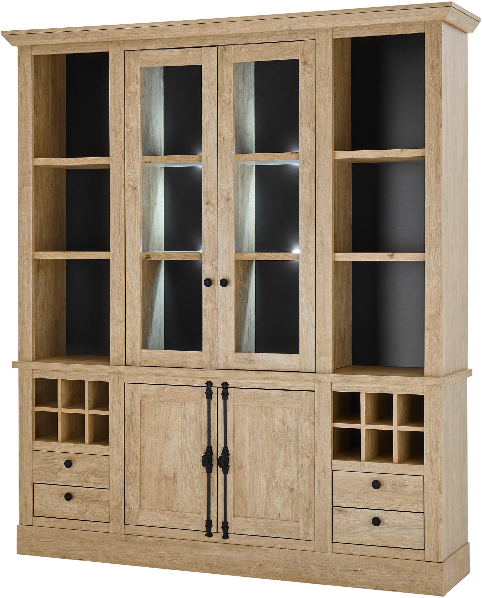 Home affaire Buffetkast Cornwall, keukenkast in landelijke stijl, dressoir, eiken decor Metalen handgrepen, 193 cm breed, veel opbergruimte, incl. flesindeling (1 stuk)