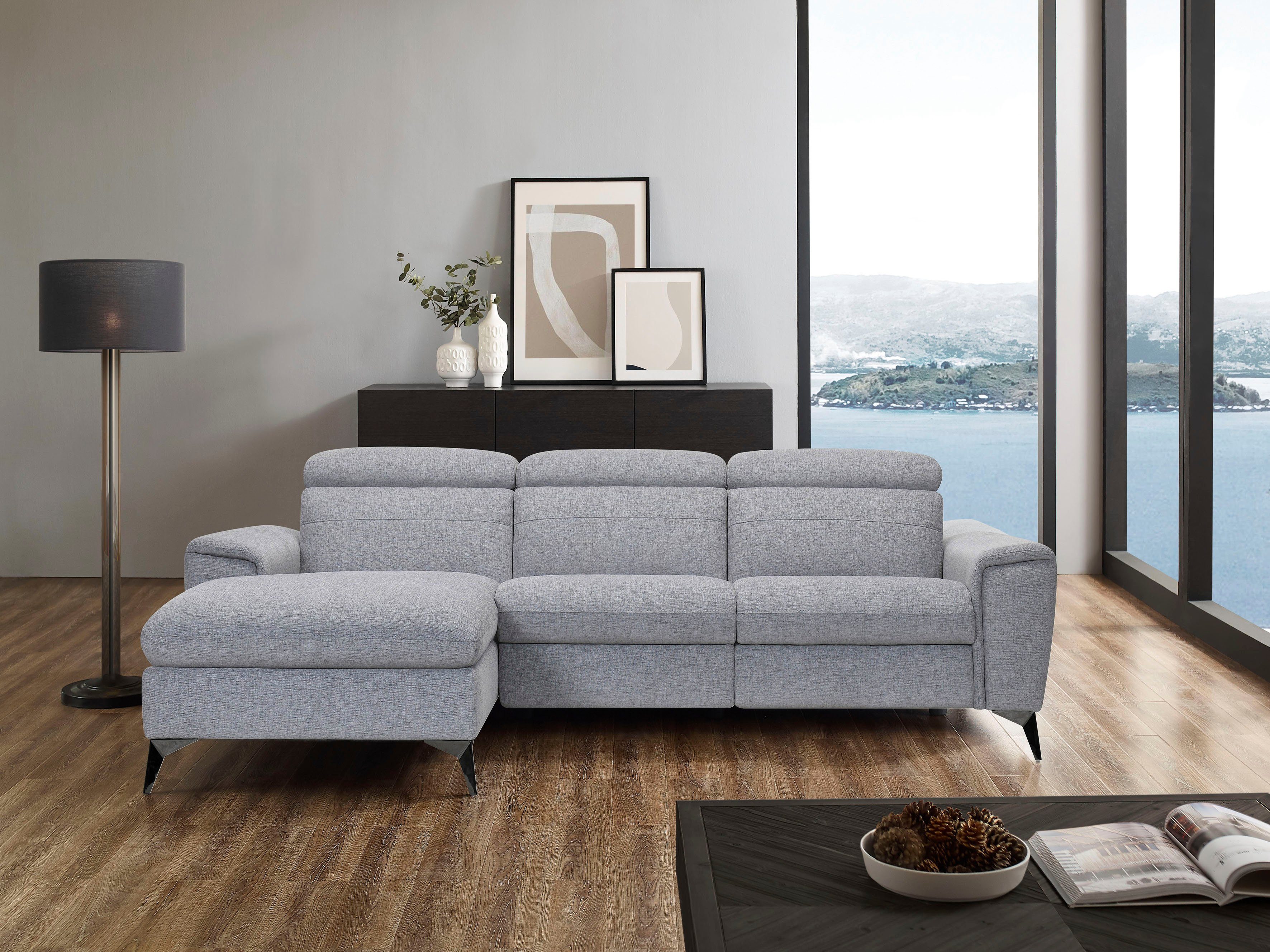Places of Style Hoekbank Theron, L-vorm, 263 cm, elektrische relaxfunctie, usb-aansluiting, handmatig verstelbaar hoofdeind