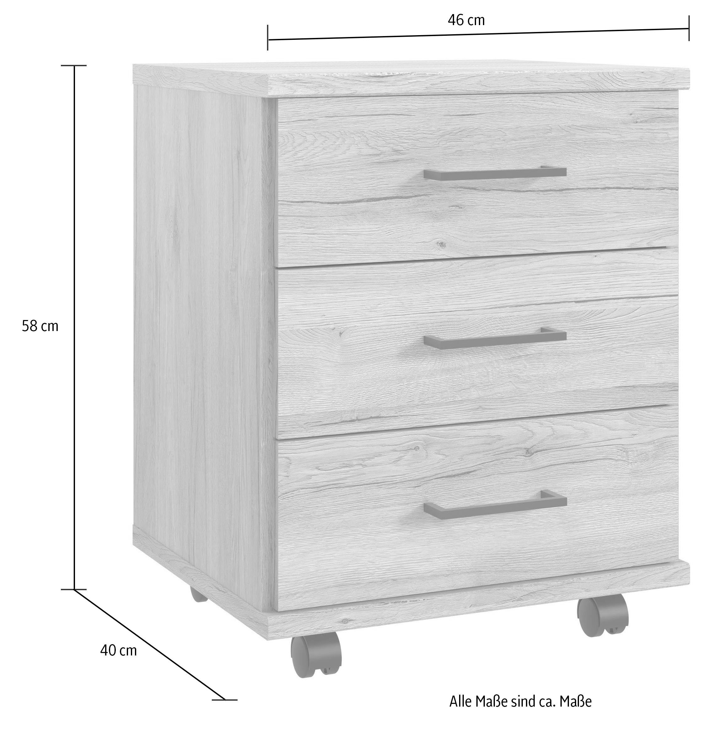 Wimex Kastje op wieltjes Home Desk met 3 laden, 46 cm breed, 58 cm hoog