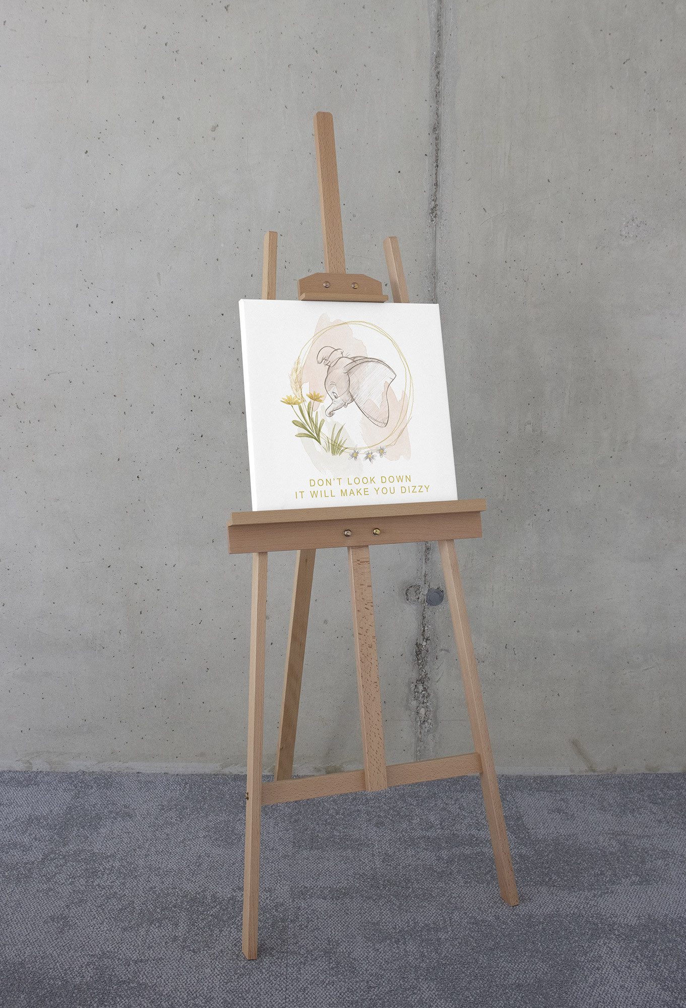 Komar Artprint op linnen Disney Dumbo Don't Look Down 40 x 50 cm (breedte x hoogte) - kinderkamer, decoratie (1 stuk)