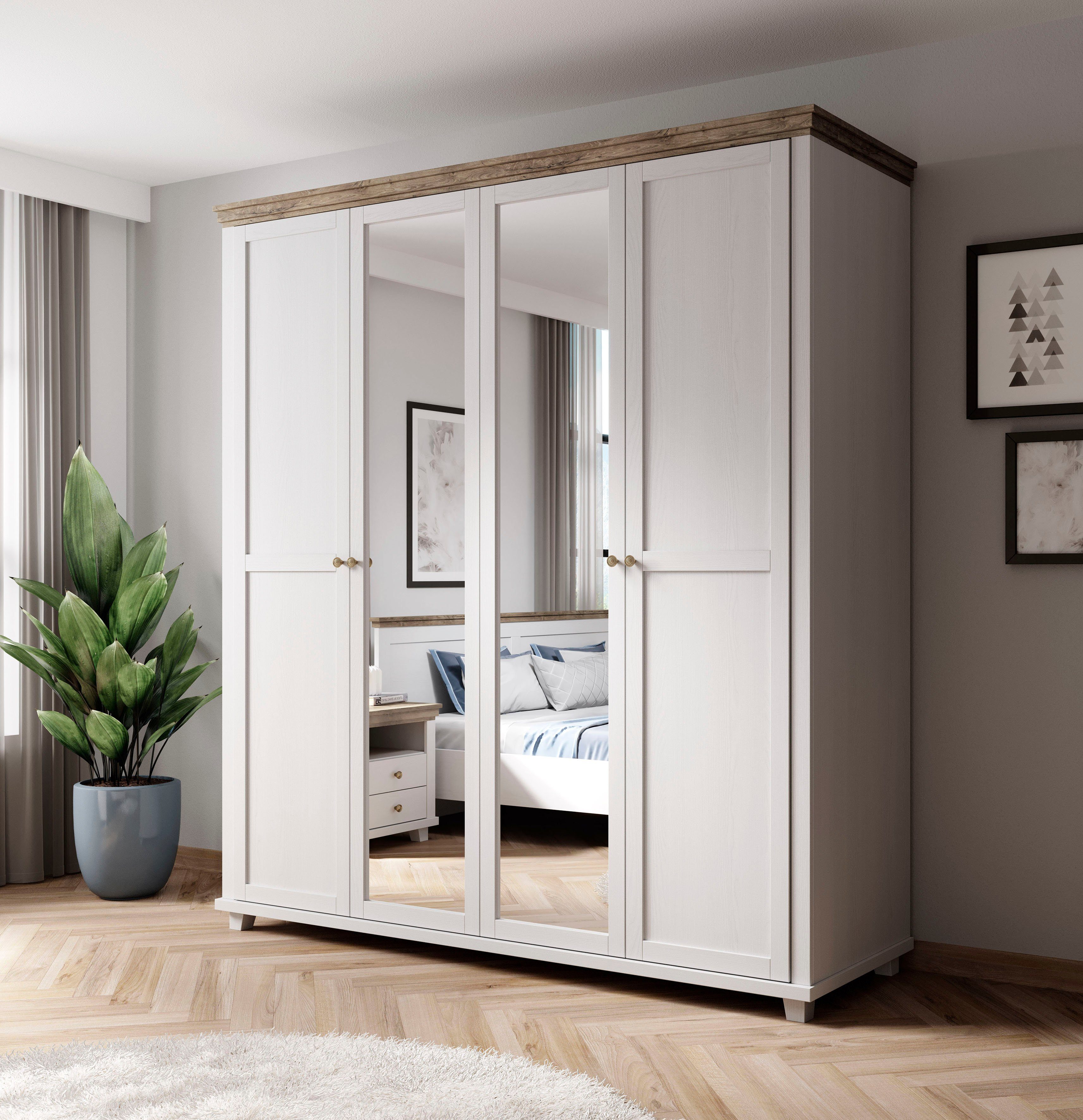 Home affaire Draaideurkast Evora, landelijke kast in 3 verschillende maten, deuren met soft-close kledingkasten maat 200 cm x 216 cm x 62 cm wit