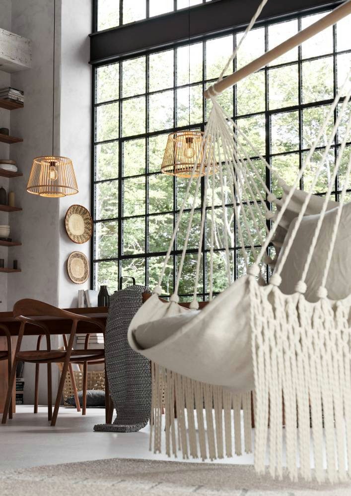 EGLO Hanglamp HYKEHAM Houten eettafellamp, bamboe in natuur, hanglamp met E27 fitting (1 stuk)