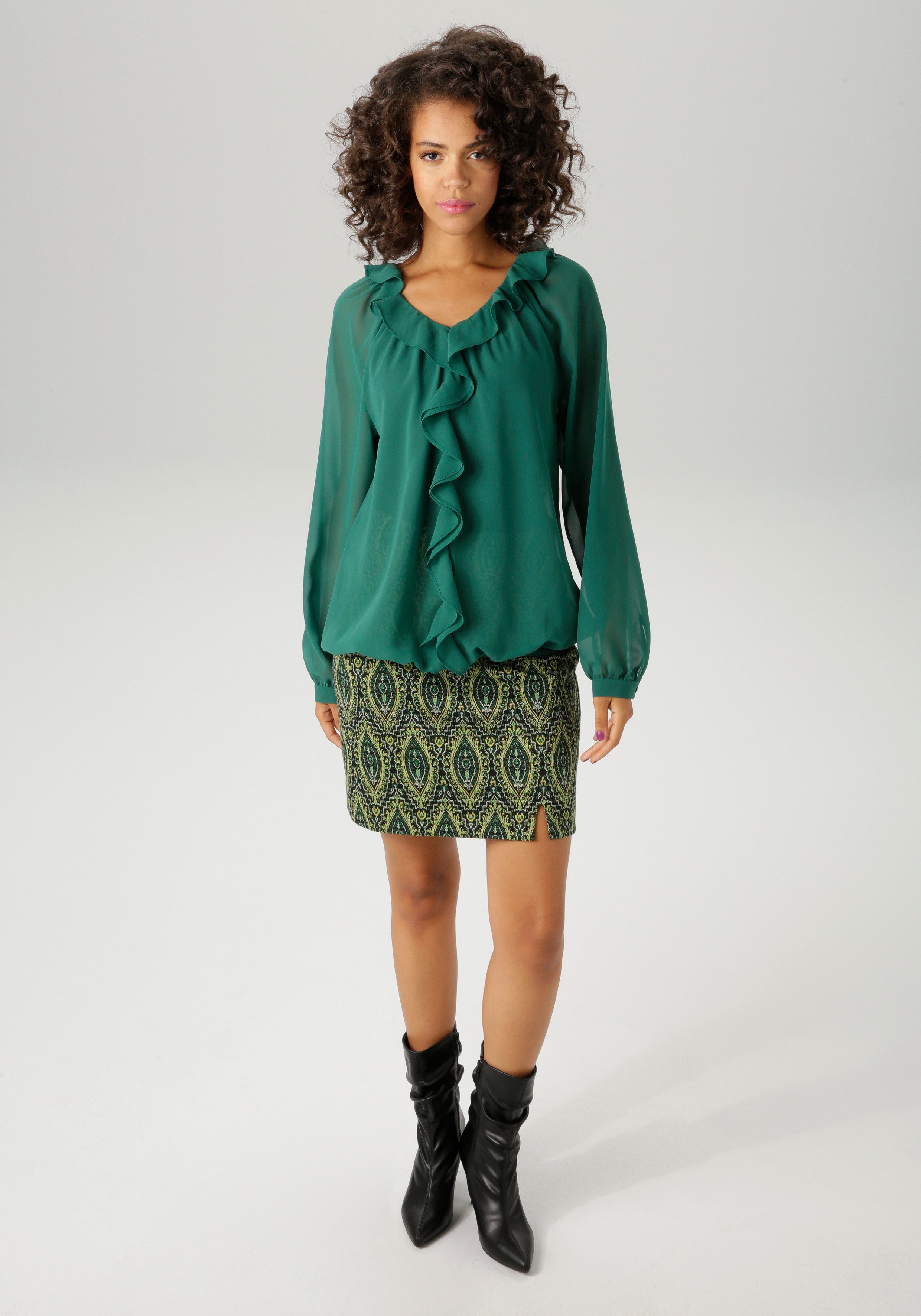 Aniston CASUAL Blouse zonder sluiting met ruches op de v-hals en op het voorpand - nieuwe collectie