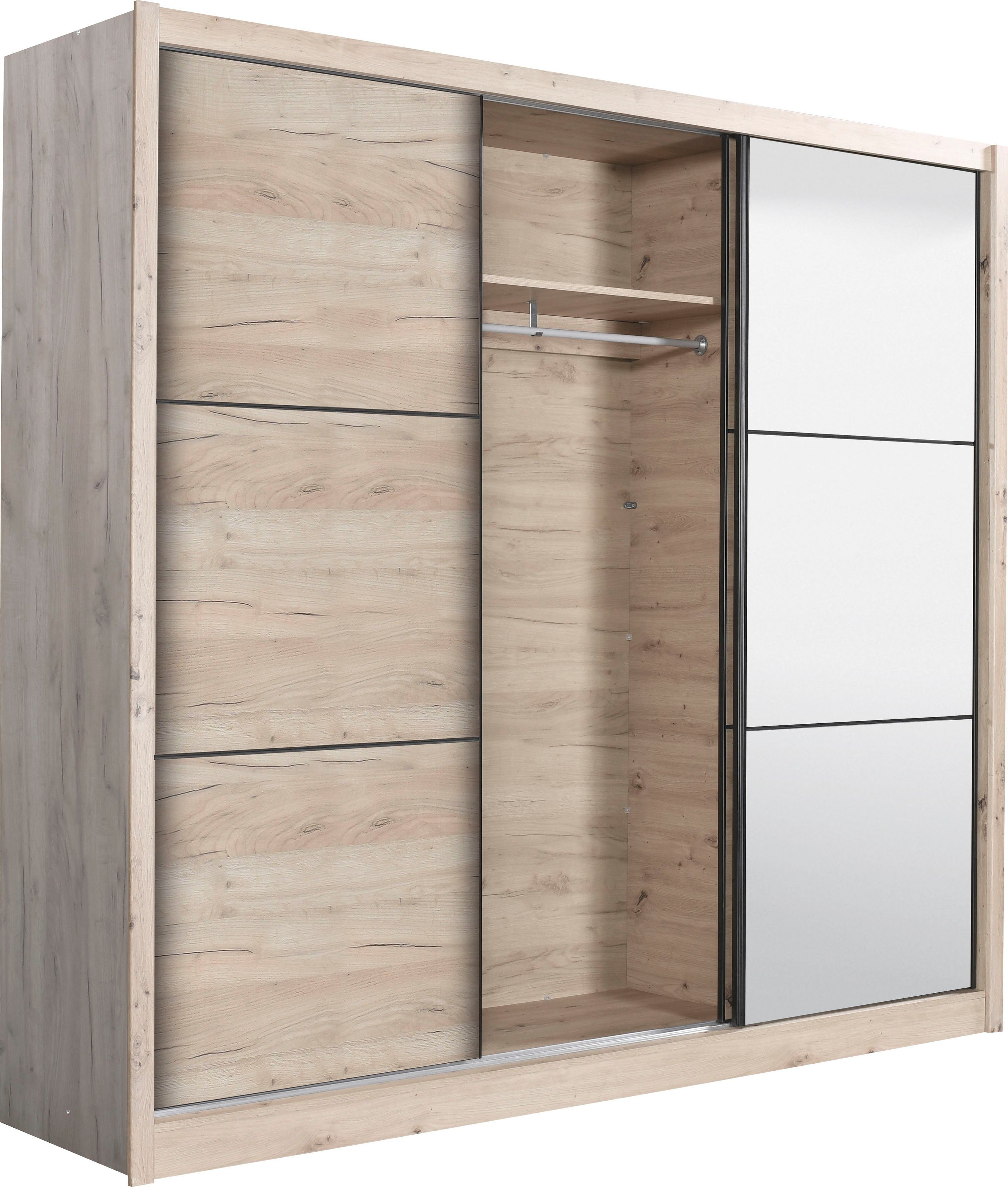 INOSIGN Zweefdeurkast Navara kledingkast met spiegel linnenkast garderobe met royale binnenuitrusting, fsc®-gecertificeerd, in 3 breedtes
