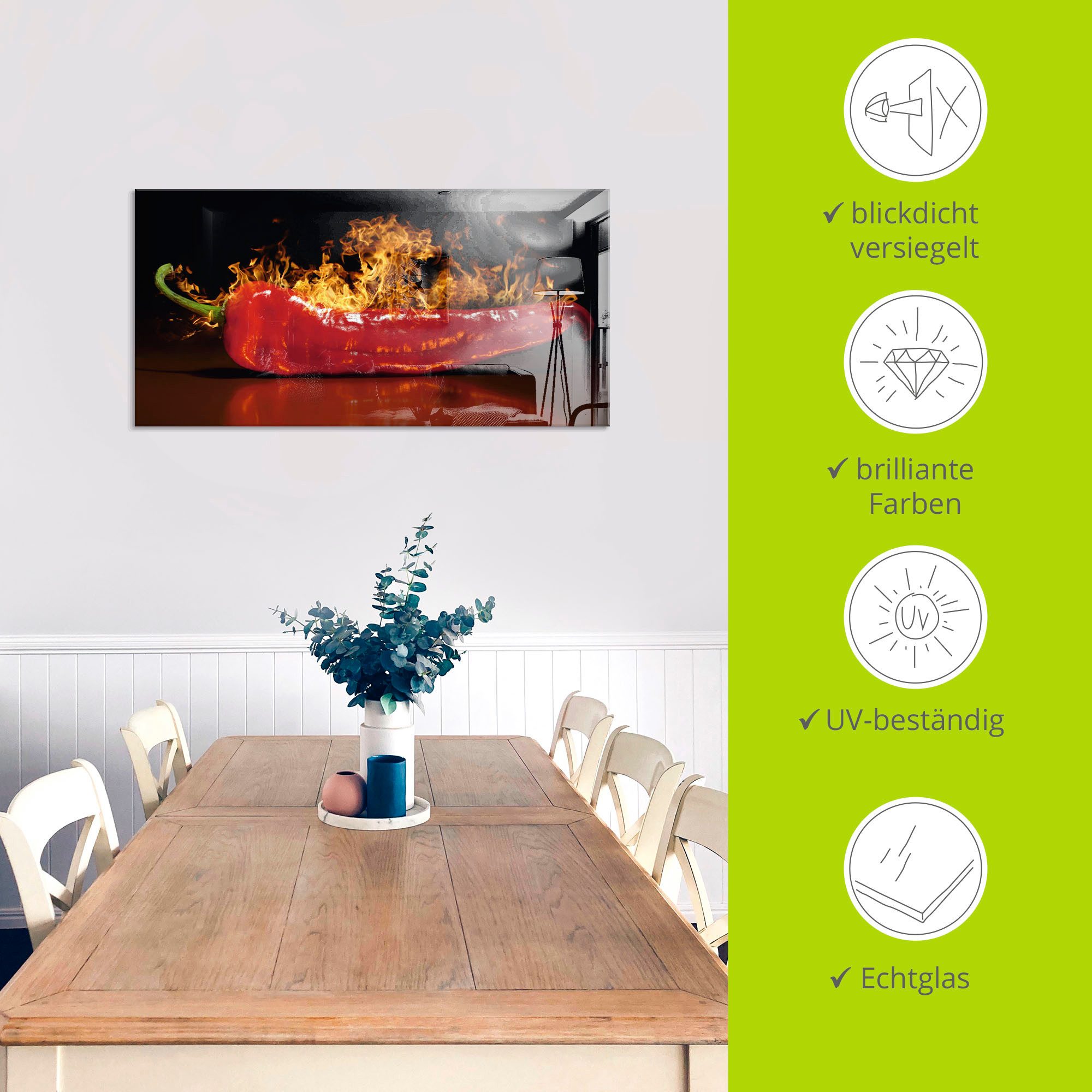 Artland Print op glas Rode hete chilipeper in verschillende maten