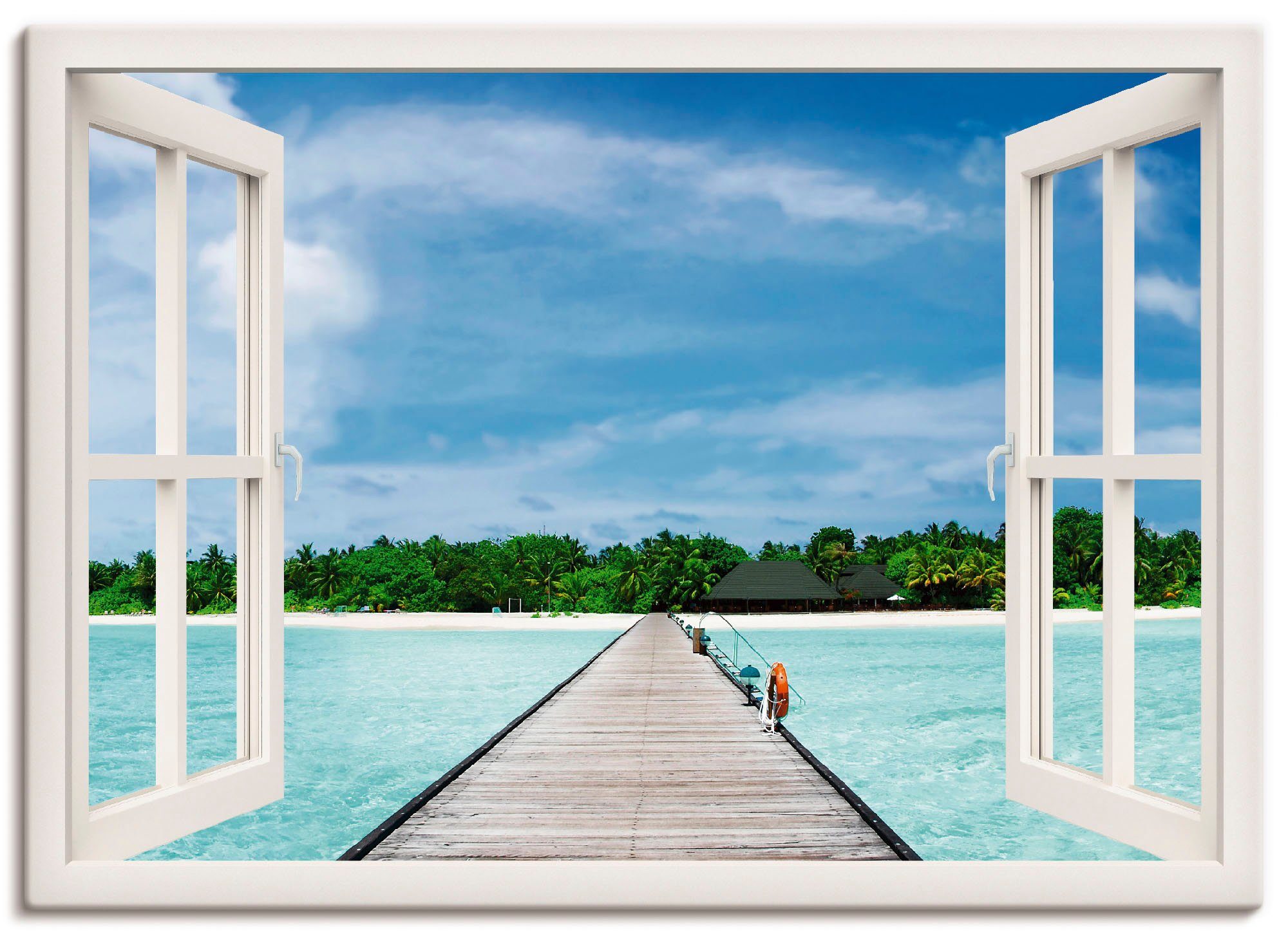Artland Artprint Blik uit het venster Maldivisch paradijs in vele afmetingen & productsoorten -artprint op linnen, poster, muursticker / wandfolie ook geschikt voor de badkamer (1